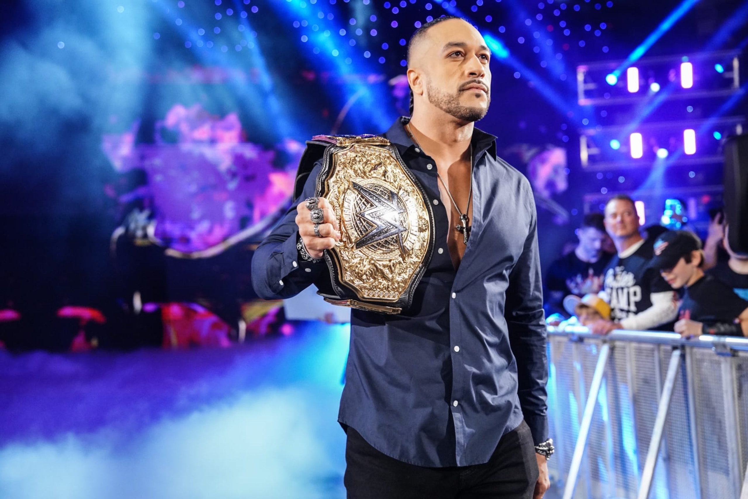 COLUMBUS, OHIO - APRIL 22: World Champion Damian Priest makes his way to the ring during Monday Night RAW at Jerome Schottenstein Center on April 22, 2024 in Columbus, Ohio. (Photo by WWE/Getty Images) COLUMBUS, OHIO - APRIL 22: World Champion Damian Priest makes his way to the ring during Monday Night RAW at Jerome Schottenstein Center on April 22, 2024 in Columbus, Ohio. (Photo by WWE/Getty Images)