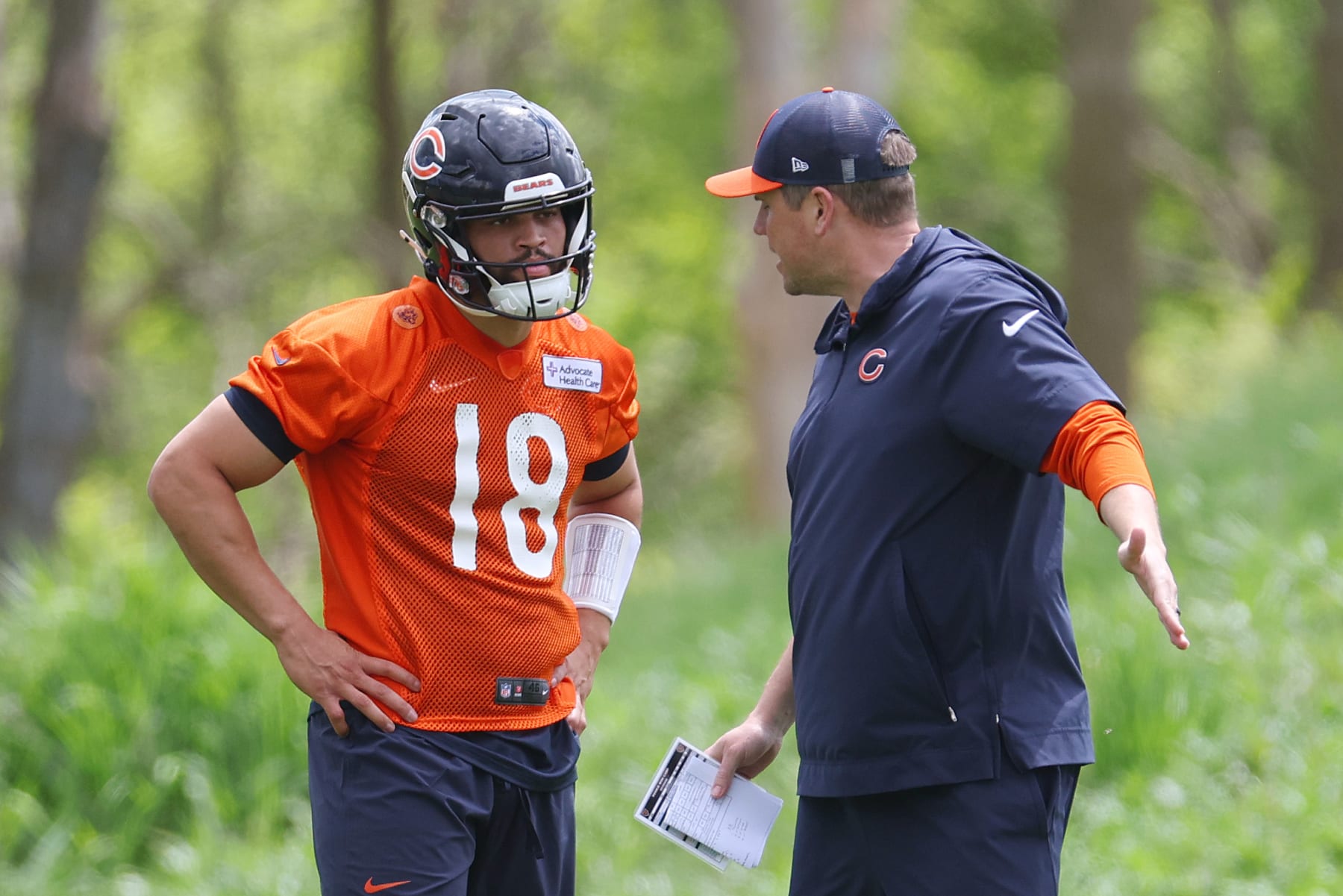 Bears quarterback Caleb Williams and offensive coordinator Shane Waldron