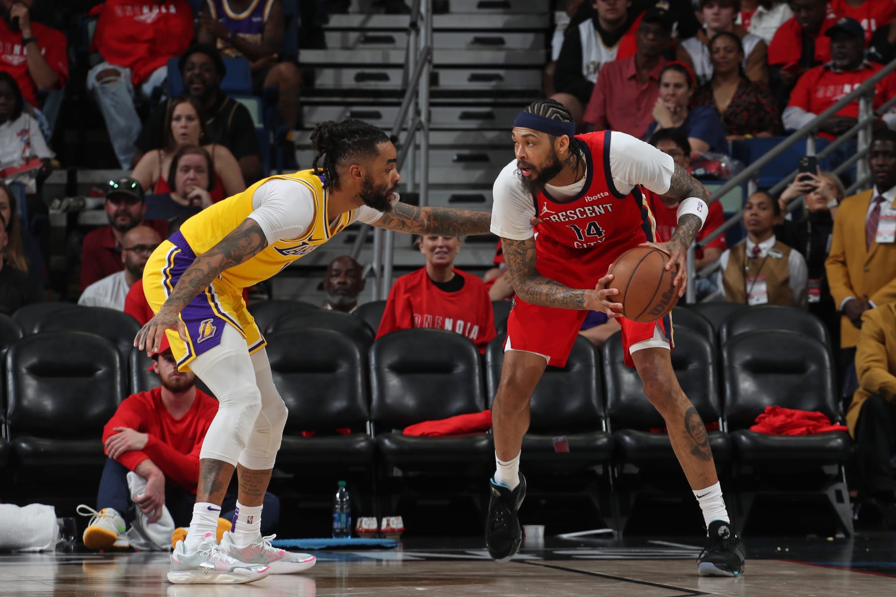 NEW ORLEANS, LA - APRIL 16: Brandon Ingram #14 of the New Orleans Pelicans looks on during the game against the Los Angeles Lakers during the 2024 SoFi Play-In Tournament on April 16, 2024 at the Smoothie King Center in New Orleans, Louisiana. NOTE TO USER: User expressly acknowledges and agrees that, by downloading and or using this Photograph, user is consenting to the terms and conditions of the Getty Images License Agreement. Mandatory Copyright Notice: Copyright 2024 NBAE (Photo by Layne Murdoch Jr./NBAE via Getty Images)