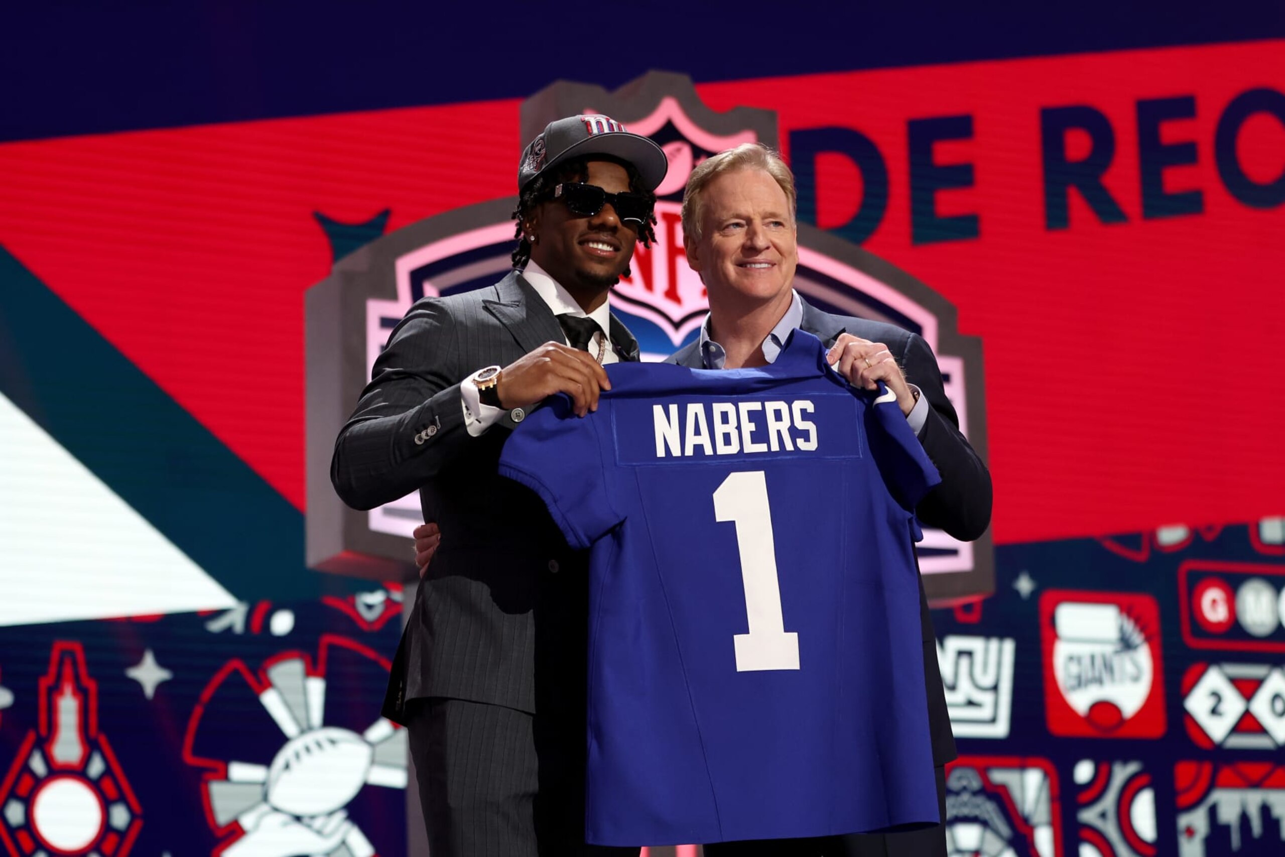 Giants wide receiver Malik Nabers and NFL commissioner Roger Goodell