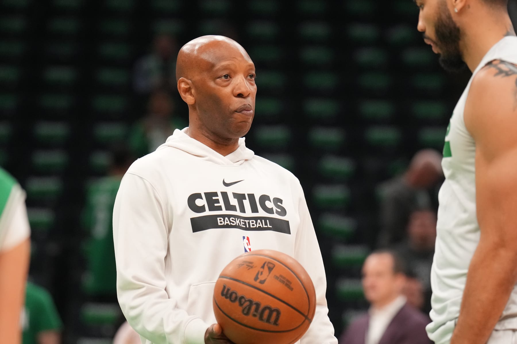 BOSTON, MA - MAY 9: Sam Cassell of the Boston Celtics warms up before the game against the Cleveland Cavaliers during Round 2 Game 2 of the 2024 NBA Playoffs on May 9, 2024 at the TD Garden in Boston, Massachusetts. NOTE TO USER: User expressly acknowledges and agrees that, by downloading and or using this photograph, User is consenting to the terms and conditions of the Getty Images License Agreement. Mandatory Copyright Notice: Copyright 2024 NBAE  (Photo by Jesse D. Garrabrant/NBAE via Getty Images)
