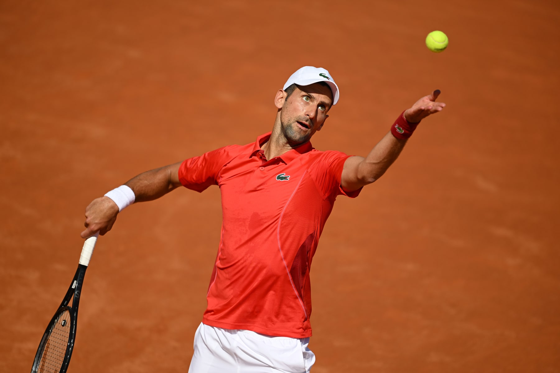 ROME, ITALY - MAY 12: Novak Djokovic of Serbia in action during his match with Alejandro Tabilo of Chile in the Men's Singles third round match on Day 7 of the Internazionali BNL D'Italia 2024 at Foro Italico on May 12, 2024 in Rome, Italy. (Photo by Tullio Puglia/Getty Images)