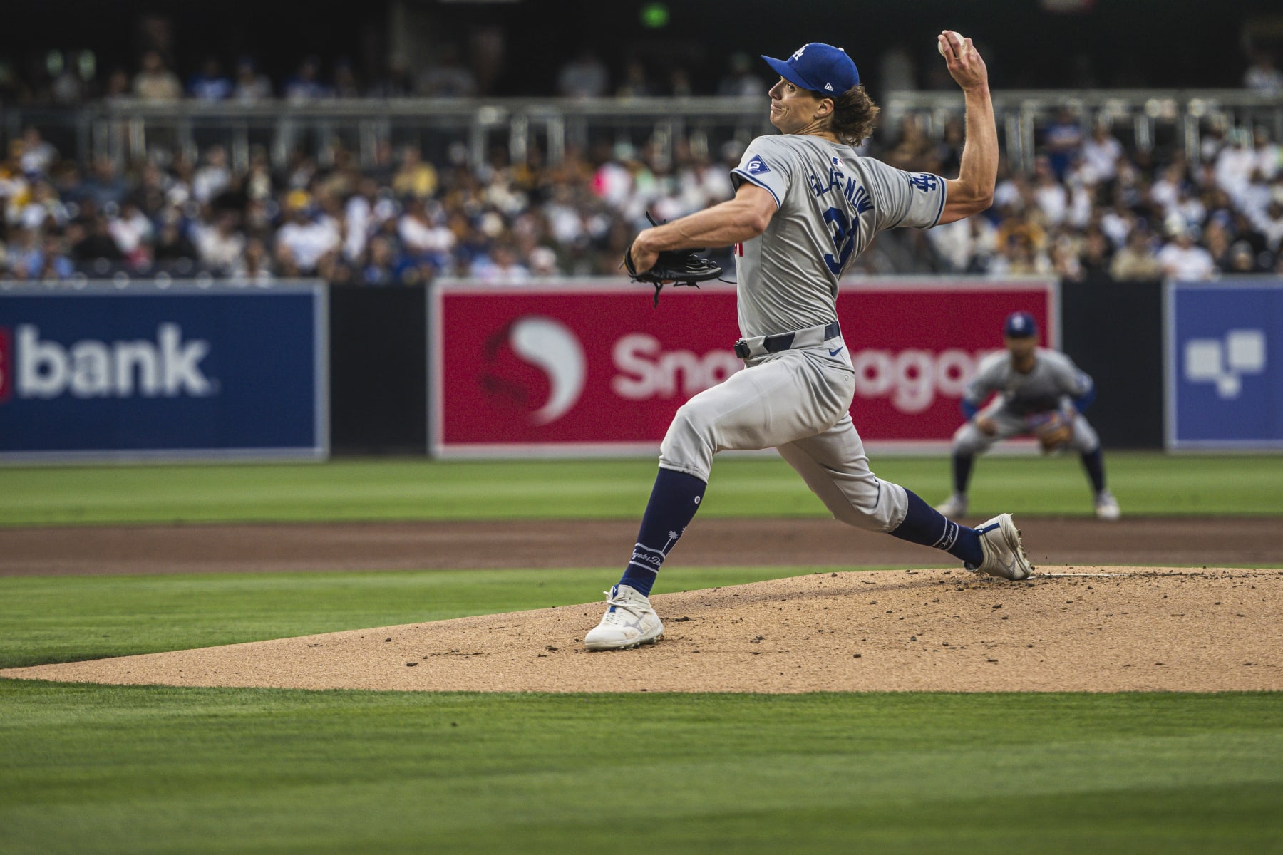 SAN DIEGO, CALIFORNIA - MAY 10: Tyler Glasnow #31 of the Los Angeles Dodgers pitches in the first inning against the San Diego Padres at Petco Park on May 10, 2024 in San Diego, California. (Photo by Matt Thomas/San Diego Padres/Getty Images)