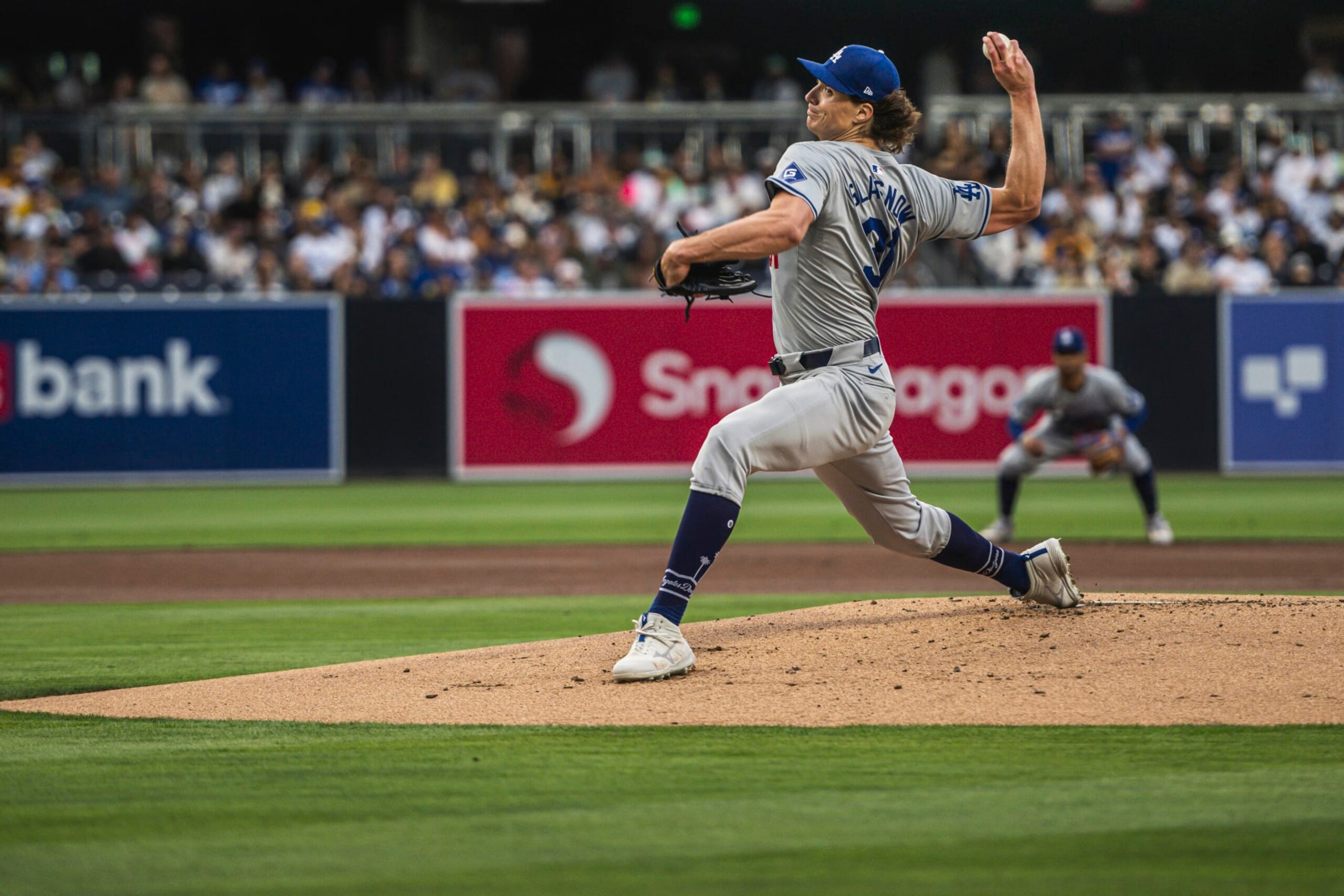 SAN DIEGO, CALIFORNIA - MAY 10: Tyler Glasnow #31 of the Los Angeles Dodgers pitches in the first inning against the San Diego Padres at Petco Park on May 10, 2024 in San Diego, California. (Photo by Matt Thomas/San Diego Padres/Getty Images)