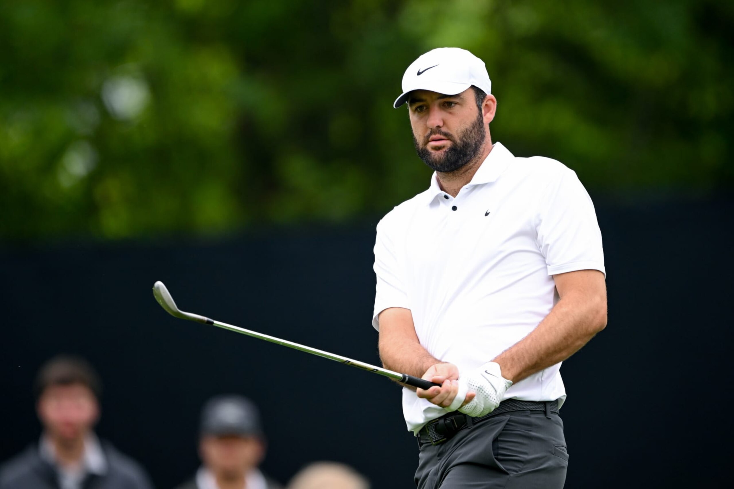 LOUISVILLE, KENTUCKY - MAY 15: Scottie Scheffler of the United States follows his shot on the 10th hole during a practice round prior to the 2024 PGA Championship at Valhalla Golf Club on May 15, 2024 in Louisville, Kentucky. (Photo by Ross Kinnaird/Getty Images)