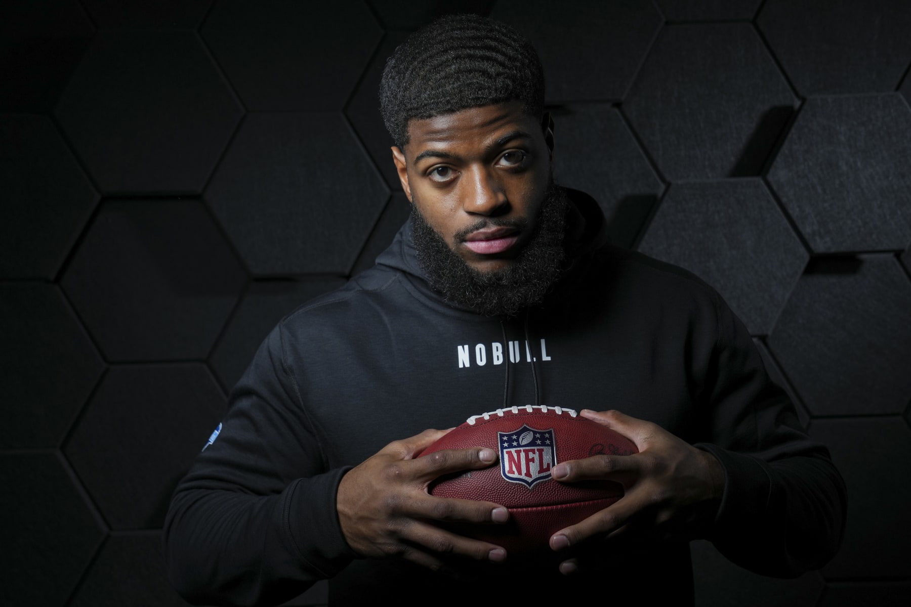 INDIANAPOLIS, INDIANA - MARCH 1: Defensive end Jared Verse of the Florida State Seminoles poses for portraits at the Indiana Convention Center on March 1, 2024 in Indianapolis, Indiana. (Photo by Todd Rosenberg/Getty Images)