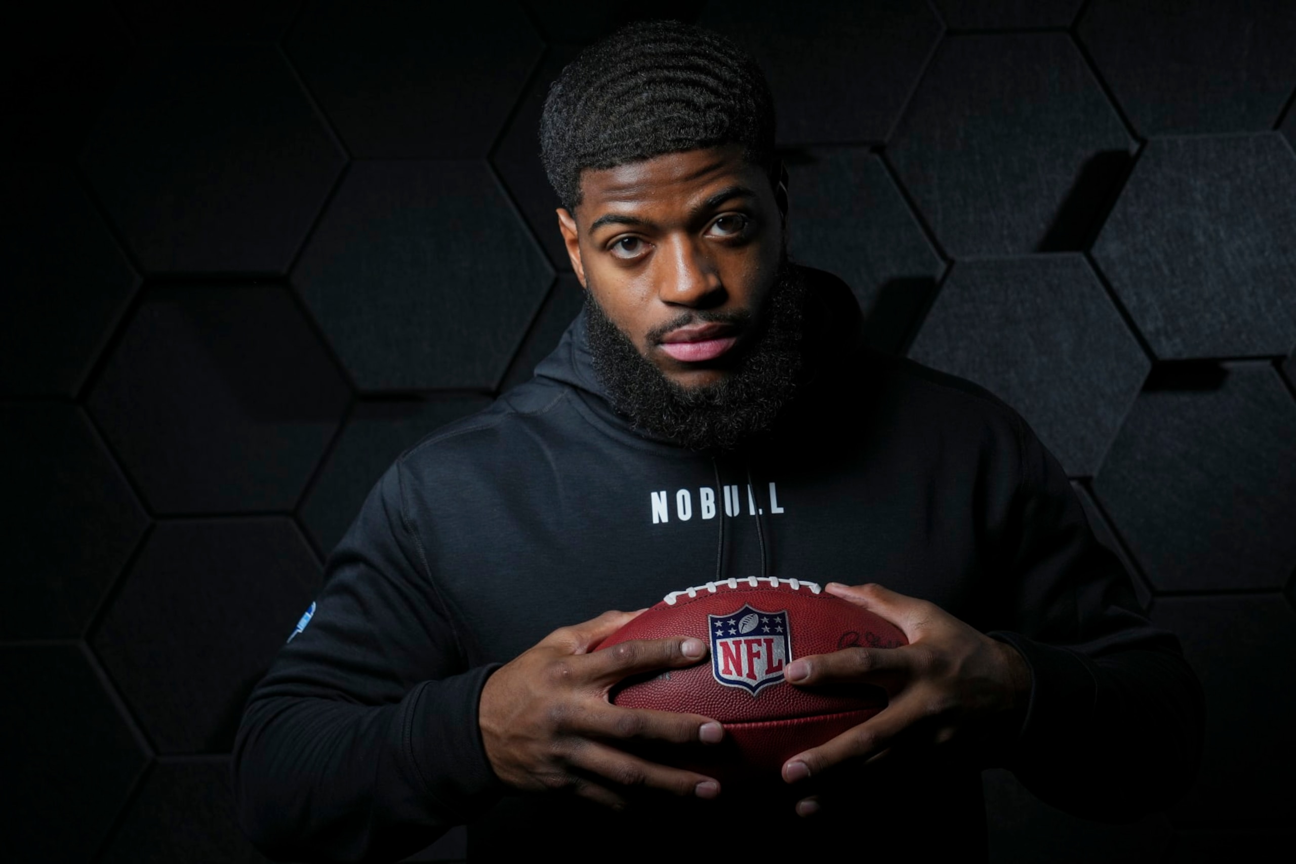 INDIANAPOLIS, INDIANA - MARCH 1: Defensive end Jared Verse of the Florida State Seminoles poses for portraits at the Indiana Convention Center on March 1, 2024 in Indianapolis, Indiana. (Photo by Todd Rosenberg/Getty Images)
