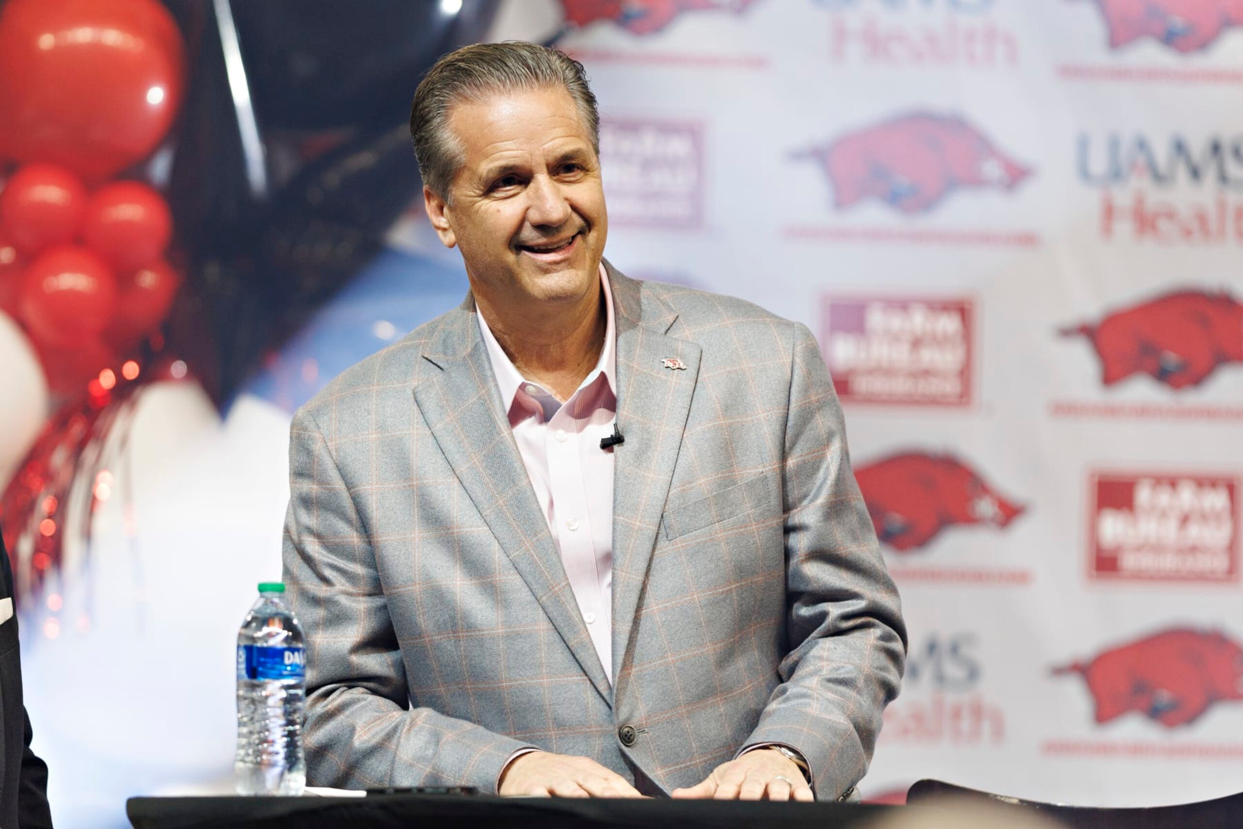 FAYETTEVILLE, ARKANSAS - APRIL 10: New head coach John Calipari of the Arkansas Razorbacks is introduced to the fans and the media at Bud Walton Arena on April 10, 2024 in Fayetteville, Arkansas. (Photo by Wesley Hitt/Getty Images)