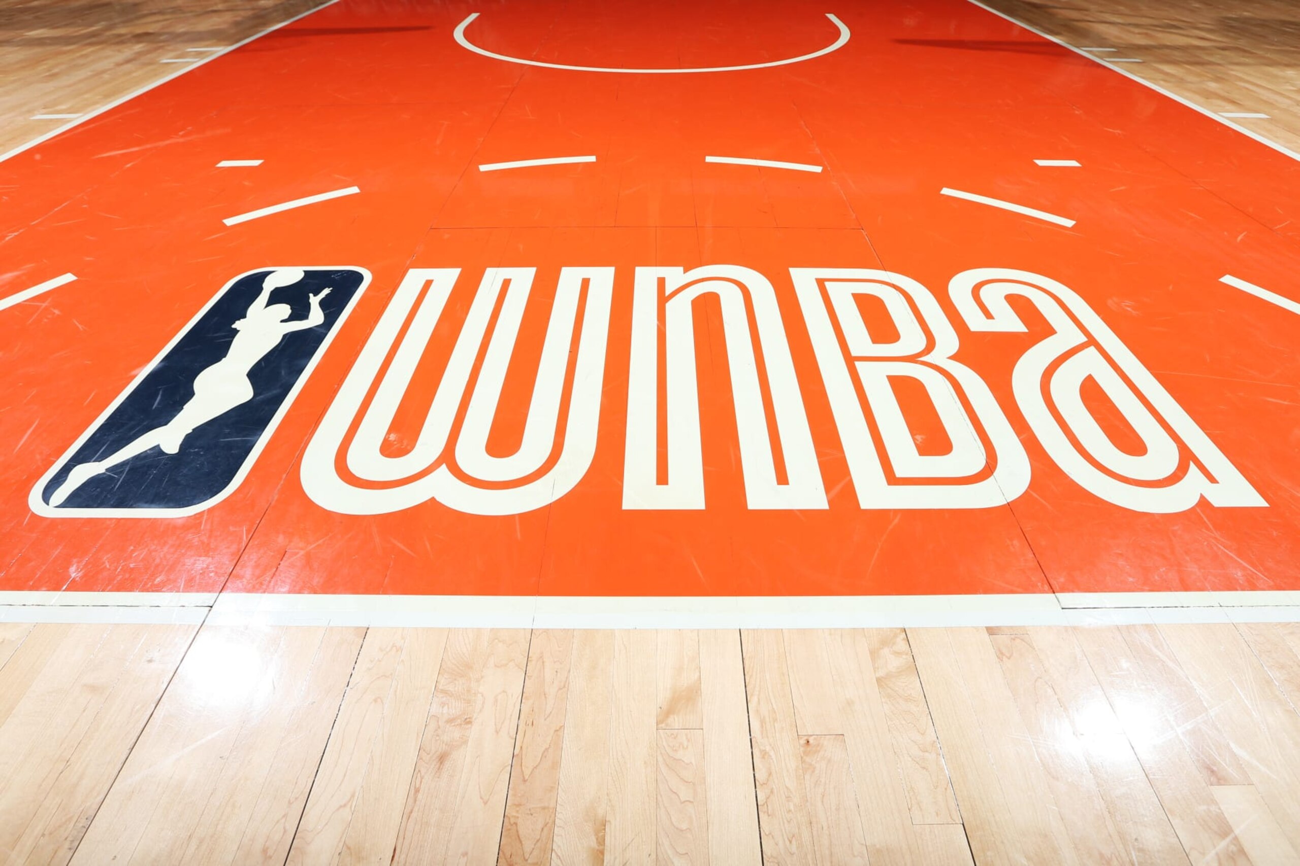 UNCASVILLE, CT - MAY 13: A close-up view of the WNBA logo on May 13, 2019 at the Mohegan Sun Arena in Uncasville, Connecticut. NOTE TO USER: User expressly acknowledges and agrees that, by downloading and or using this photograph, User is consenting to the terms and conditions of the Getty Images License Agreement. Mandatory Copyright Notice: Copyright 2019 NBAE (Photo by Ned Dishman/NBAE via Getty Images) UNCASVILLE, CT - MAY 13: A close-up view of the WNBA logo on May 13, 2019 at the Mohegan Sun Arena in Uncasville, Connecticut. NOTE TO USER: User expressly acknowledges and agrees that, by downloading and or using this photograph, User is consenting to the terms and conditions of the Getty Images License Agreement. Mandatory Copyright Notice: Copyright 2019 NBAE (Photo by Ned Dishman/NBAE via Getty Images)