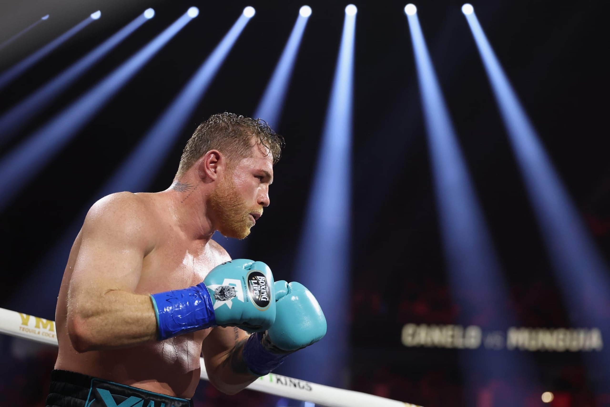 LAS VEGAS, NEVADA - MAY 04: Canelo Alvarez during his undisputed super middleweight championship fight against Jaime Munguia at T-Mobile Arena on May 04, 2024 in Las Vegas, Nevada. Alvarez retained his titles in a unanimous decision.  (Photo by Christian Petersen/Getty Images)