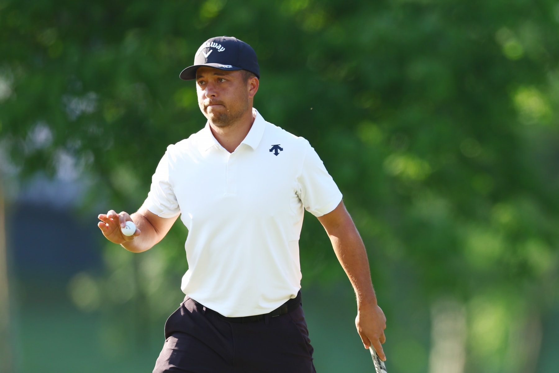 LOUISVILLE, KENTUCKY - MAY 16: Xander Schauffele of the United States reacts on the 11th green during the first round of the 2024 PGA Championship at Valhalla Golf Club on May 16, 2024 in Louisville, Kentucky. (Photo by Maddie Meyer/PGA of America via Getty Images )