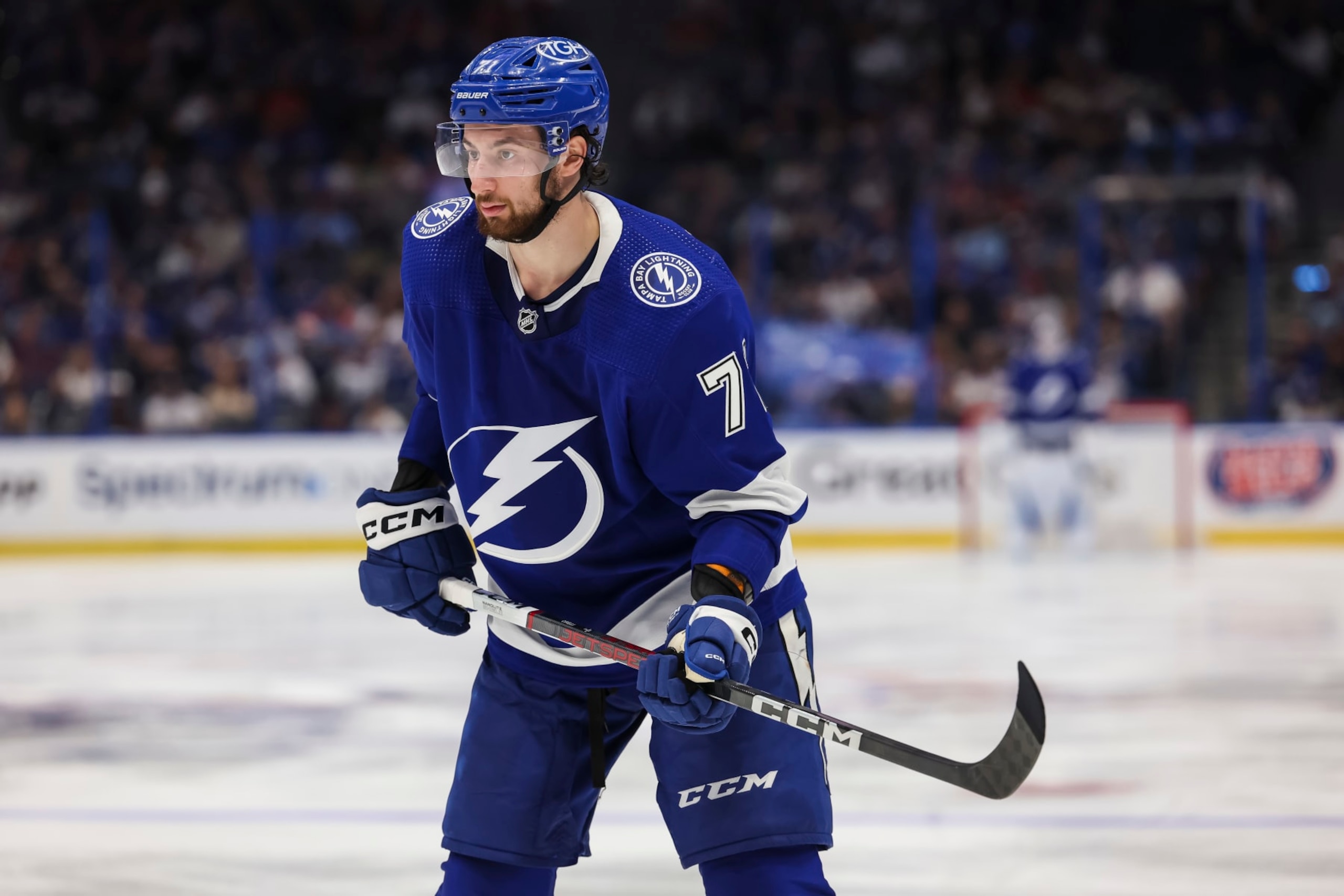 TAMPA, FL - APRIL 25: Anthony Cirelli #71 of the Tampa Bay Lightning skates against the Florida Panthers in Game Three of the First Round of the 2024 Stanley Cup Playoffs at Amalie Arena on April 25, 2024 in Tampa, Florida. (Photo by Mark LoMoglio/NHLI via Getty Images) TAMPA, FL - APRIL 25: Anthony Cirelli #71 of the Tampa Bay Lightning skates against the Florida Panthers in Game Three of the First Round of the 2024 Stanley Cup Playoffs at Amalie Arena on April 25, 2024 in Tampa, Florida. (Photo by Mark LoMoglio/NHLI via Getty Images)