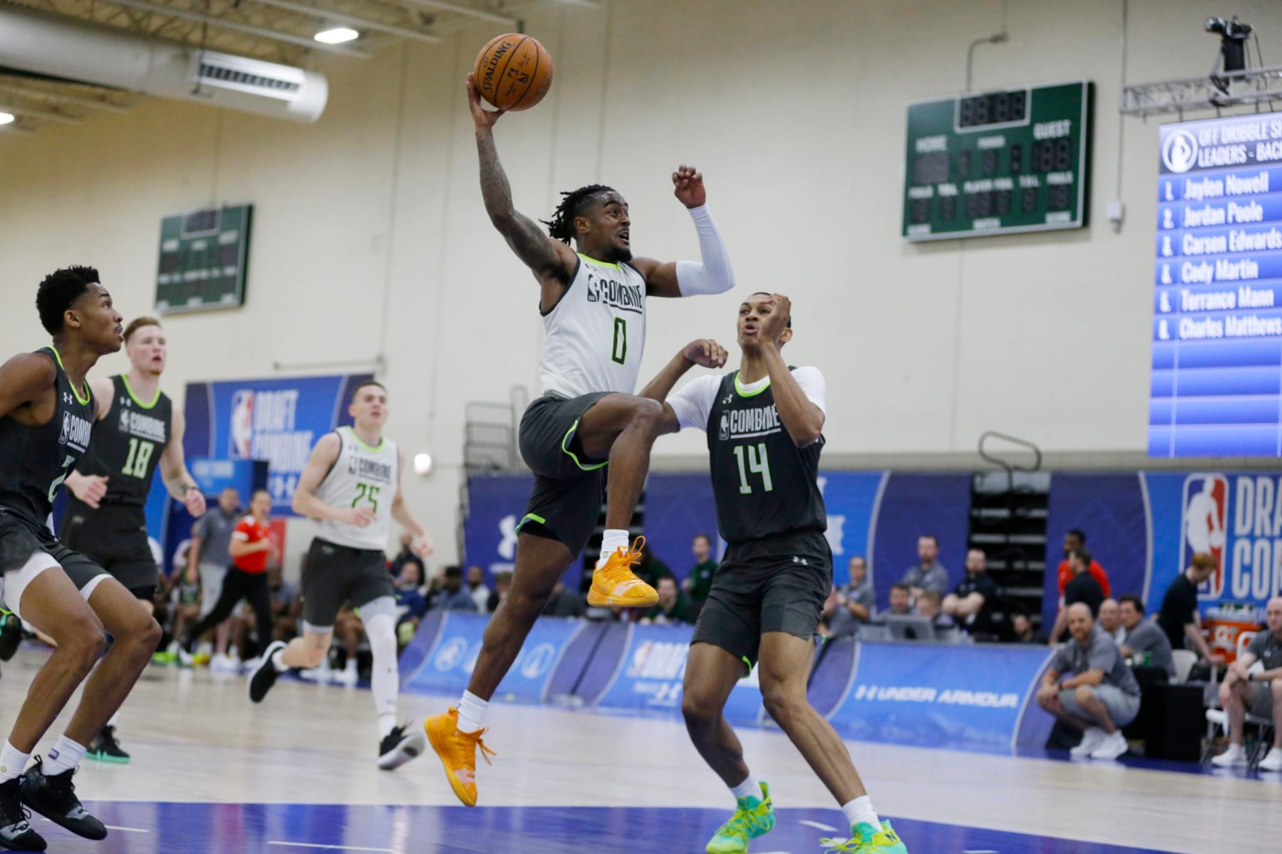 CHICAGO, IL - MAY 17: Jordan Bone #0 shoots the ball during Day Two of the 2019 NBA Draft Combine on May 16, 2019 at the Quest MultiSport Complex in Chicago, Illinois. NOTE TO USER: User expressly acknowledges and agrees that, by downloading and/or using this photograph, user is consenting to the terms and conditions of Getty Images License Agreement. Mandatory Copyright Notice: Copyright 2019 NBAE (Photo by Tom Lynn/NBAE via Getty Images)
