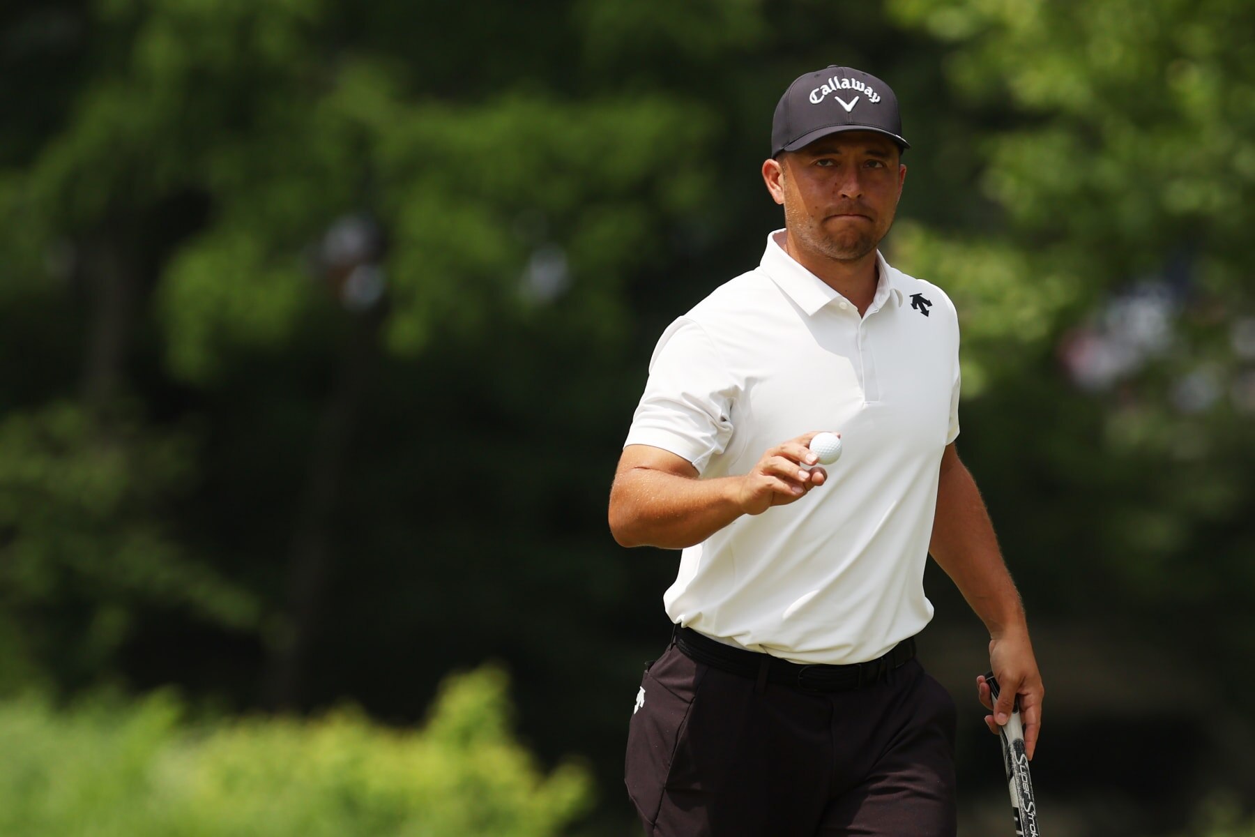 LOUISVILLE, KENTUCKY - MAY 16: Xander Schauffele of the United States reacts on the eighth green during the first round of the 2024 PGA Championship at Valhalla Golf Club on May 16, 2024 in Louisville, Kentucky. (Photo by Patrick Smith/Getty Images)