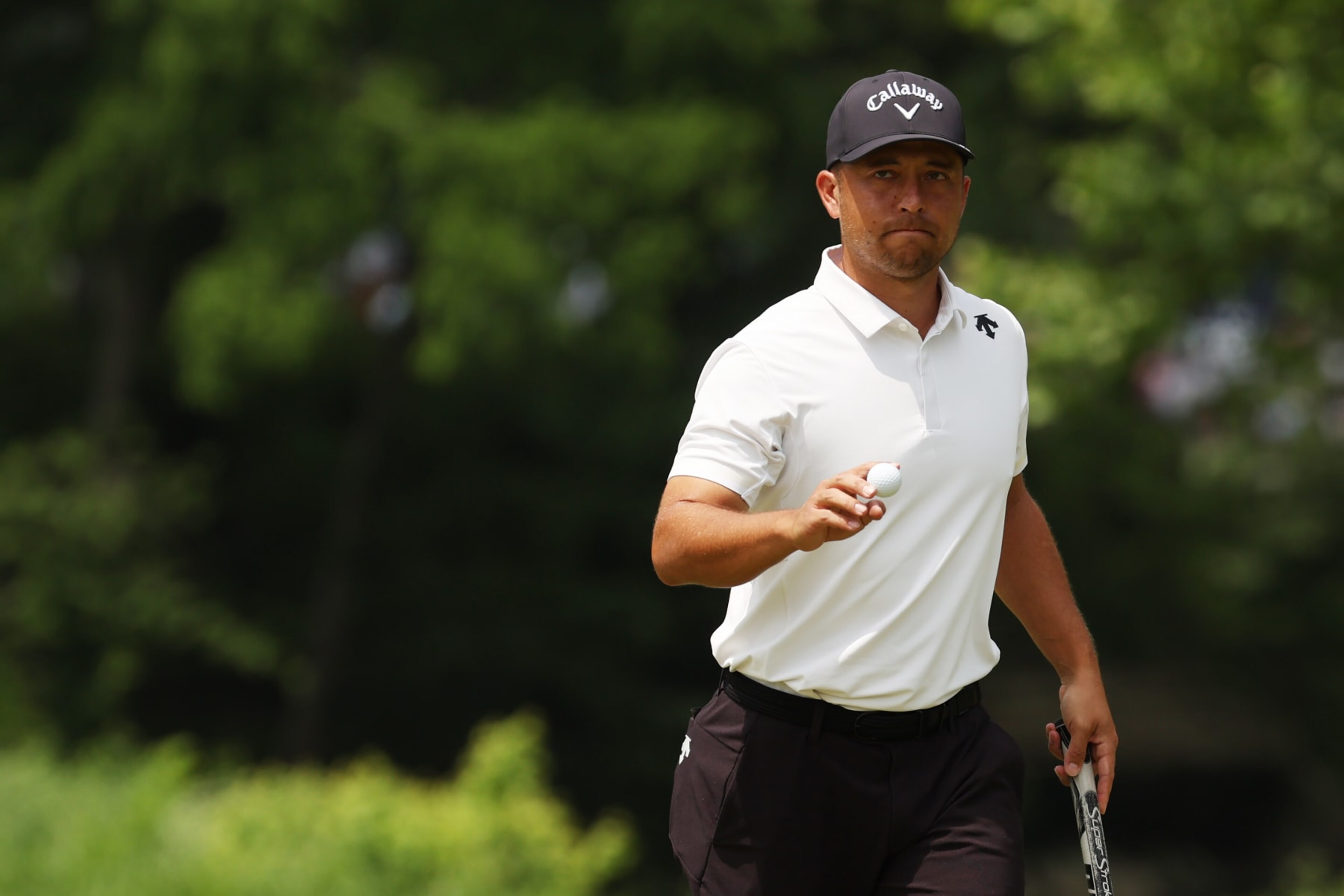 LOUISVILLE, KENTUCKY - MAY 16: Xander Schauffele of the United States reacts on the eighth green during the first round of the 2024 PGA Championship at Valhalla Golf Club on May 16, 2024 in Louisville, Kentucky. (Photo by Patrick Smith/Getty Images)