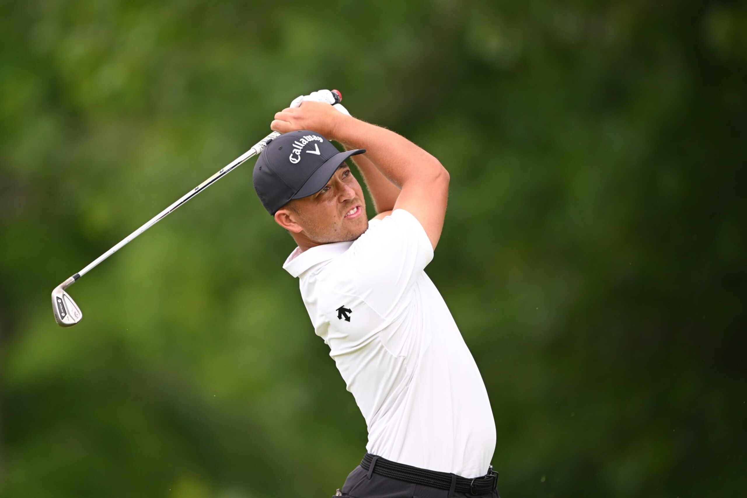 LOUISVILLE, KENTUCKY - MAY 16: Xander Schauffele of the United States plays his shot from the eighth tee during the first round of the 2024 PGA Championship at Valhalla Golf Club on May 16, 2024 in Louisville, Kentucky. (Photo by Ross Kinnaird/Getty Images)