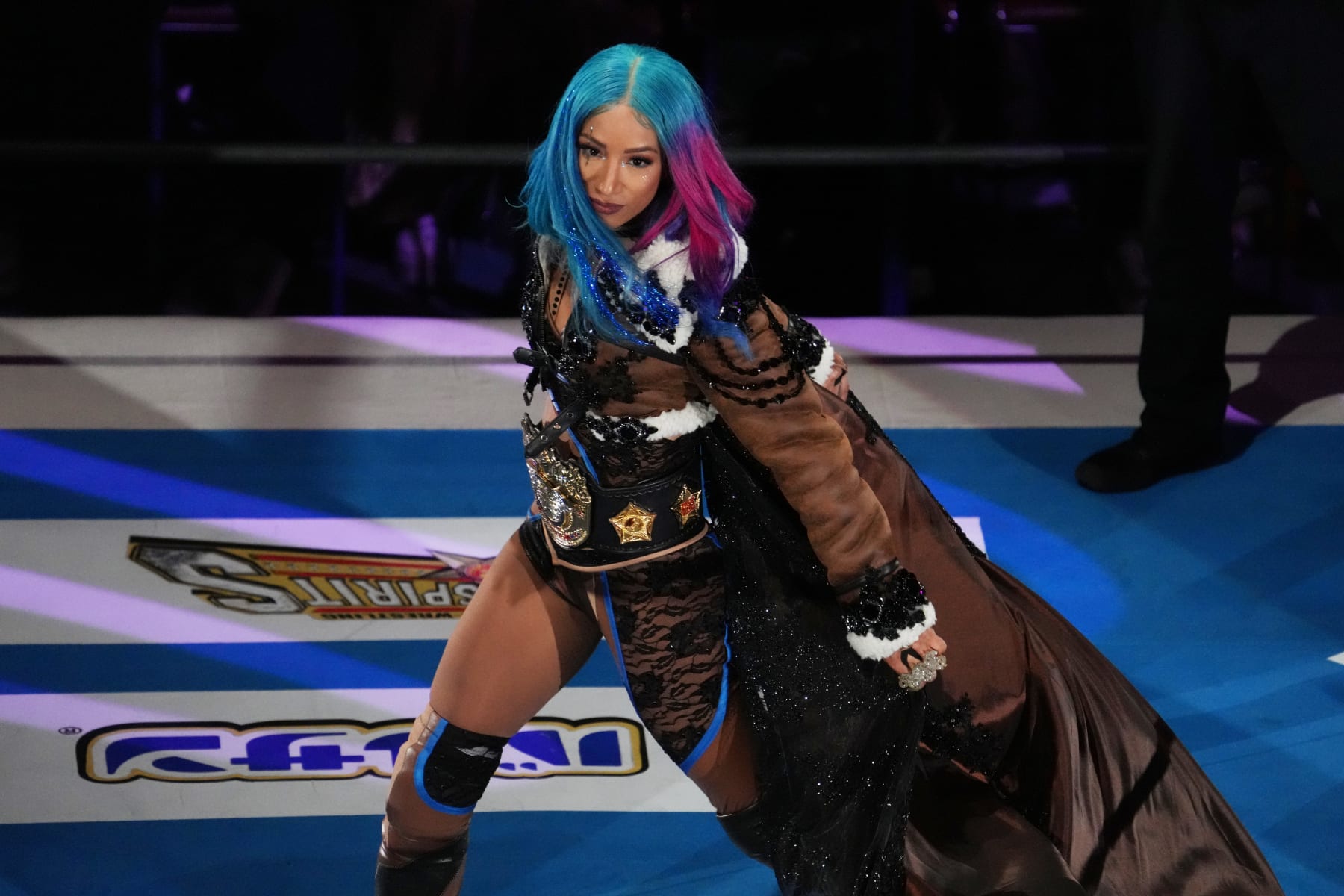 TOKYO, JAPAN - APRIL 08: Mercedes Mone (Sasha Banks) enters the ring during the New Japan Pro-Wrestling - Sakura Genesis 2023 at Ryogoku Kokugikan on April 08, 2023 in Tokyo, Japan. (Photo by Etsuo Hara/Getty Images)
