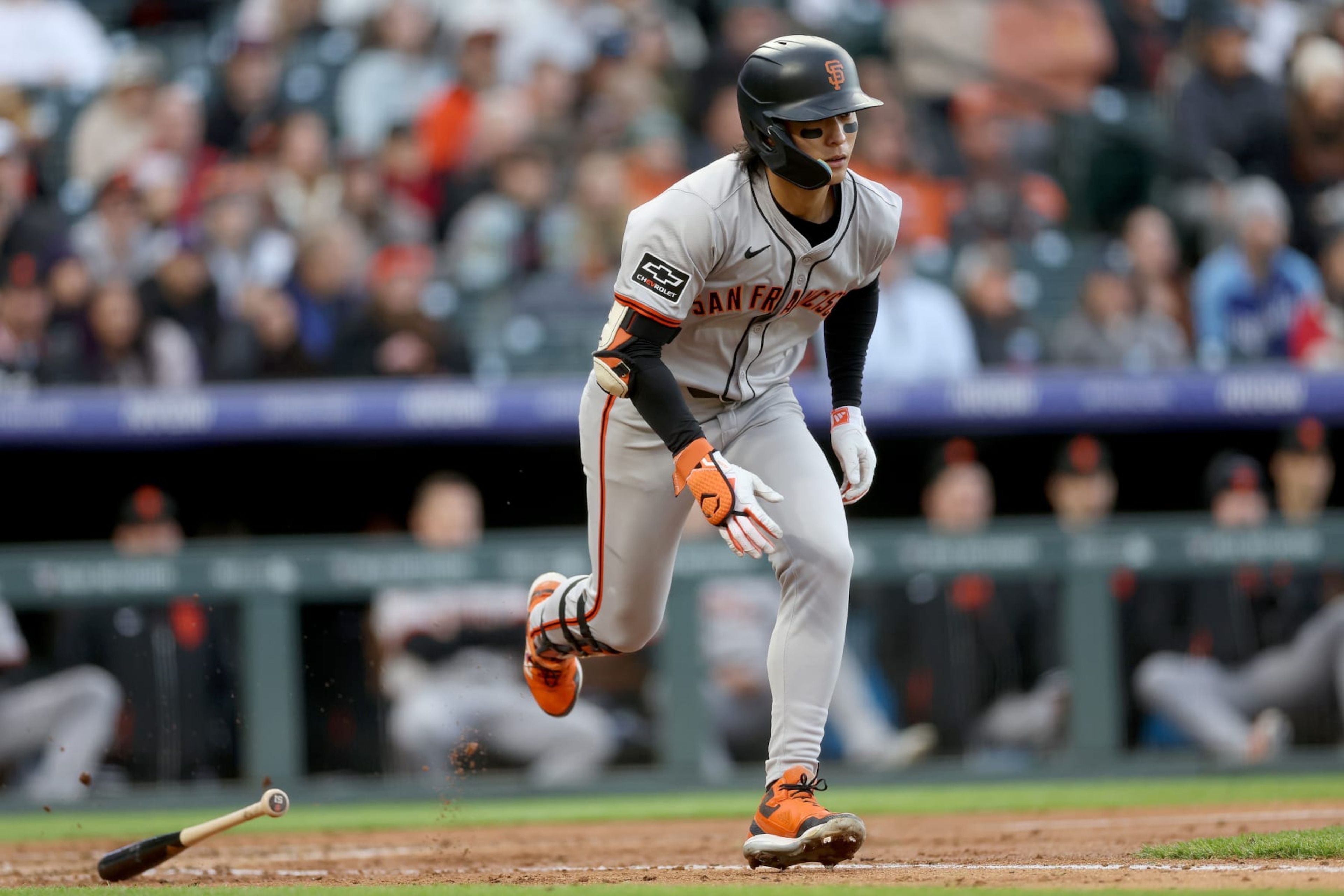DENVER, COLORADO - MAY 08: Jung Hoo Lee #51 of the San Francisco Giants bats against the Colorado Rockies in the third inning at Coors Field on May 07, 2024 in Denver, Colorado. (Photo by Matthew Stockman/Getty Images)