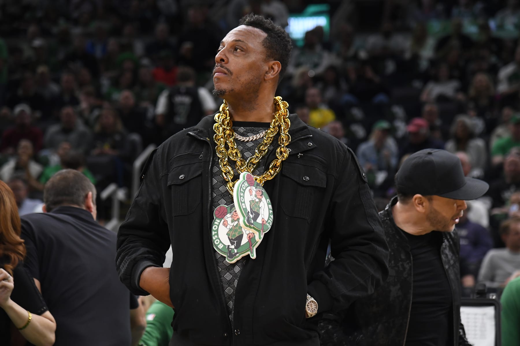 BOSTON, MA - MAY 7:  Paul Pierce looks on during the game between the Cleveland Cavaliers and the Boston Celtics during Round 2 Game 1 on May 7, 2024 at the TD Garden in Boston, Massachusetts. NOTE TO USER: User expressly acknowledges and agrees that, by downloading and or using this photograph, User is consenting to the terms and conditions of the Getty Images License Agreement. Mandatory Copyright Notice: Copyright 2024 NBAE  (Photo by Brian Babineau/NBAE via Getty Images)