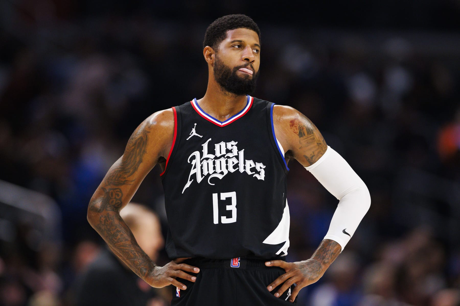 LOS ANGELES, CA - DECEMBER 16: LA Clippers forward Paul George (13) during an NBA basketball game against the New York Knicks on December 16, 2023 at Crypto.com Arena in Los Angeles, CA. (Photo by Ric Tapia/Icon Sportswire via Getty Images)