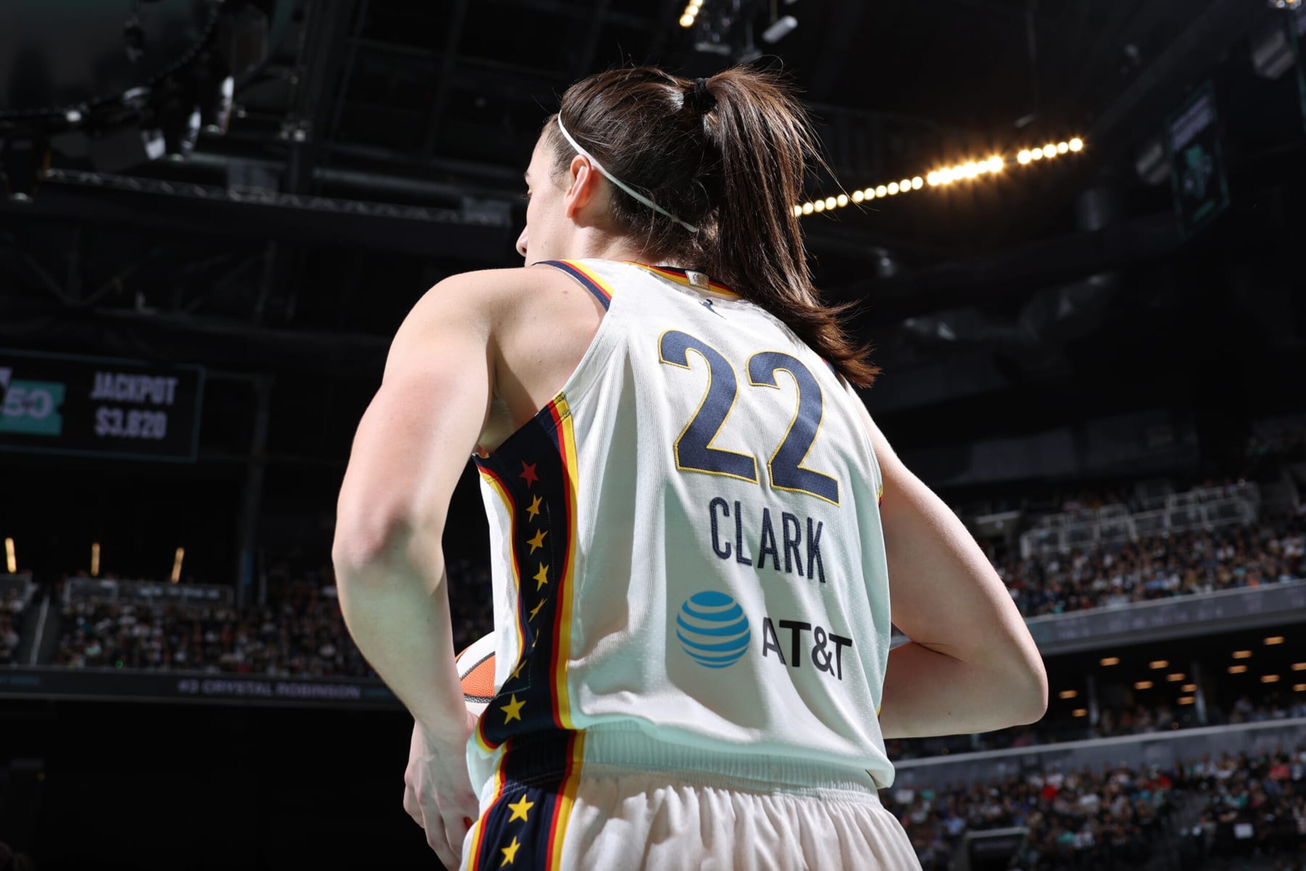 BROOKLYN, NY - MAY 18: Caitlin Clark #22 of the Indiana Fever looks on during the game against the New York Liberty on May 18, 2024 at Barclays Center in Brooklyn, New York. NOTE TO USER: User expressly acknowledges and agrees that, by downloading and or using this Photograph, user is consenting to the terms and conditions of the Getty Images License Agreement. Mandatory Copyright Notice: Copyright 2024 NBAE (Photo by Stephen Gosling/NBAE via Getty Images)