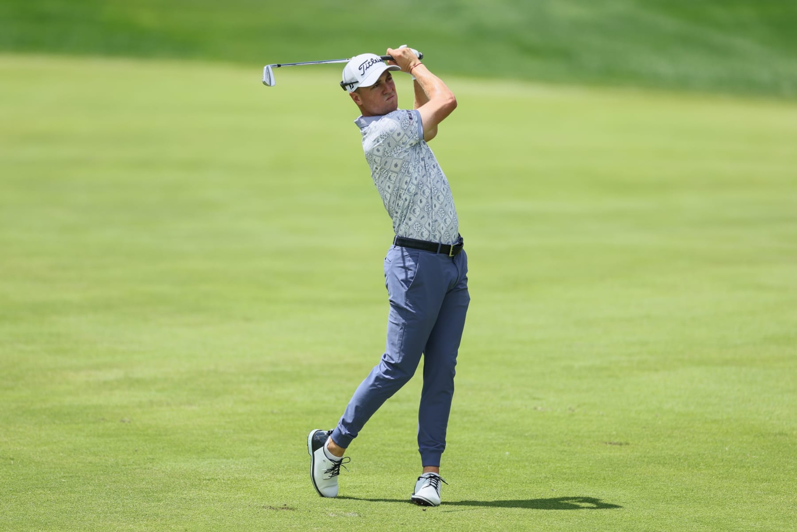 LOUISVILLE, KENTUCKY - MAY 18: Justin Thomas of the United States plays a shot on the first hole during the third round of the 2024 PGA Championship at Valhalla Golf Club on May 18, 2024 in Louisville, Kentucky. (Photo by Andy Lyons/Getty Images) LOUISVILLE, KENTUCKY - MAY 18: Justin Thomas of the United States plays a shot on the first hole during the third round of the 2024 PGA Championship at Valhalla Golf Club on May 18, 2024 in Louisville, Kentucky. (Photo by Andy Lyons/Getty Images)