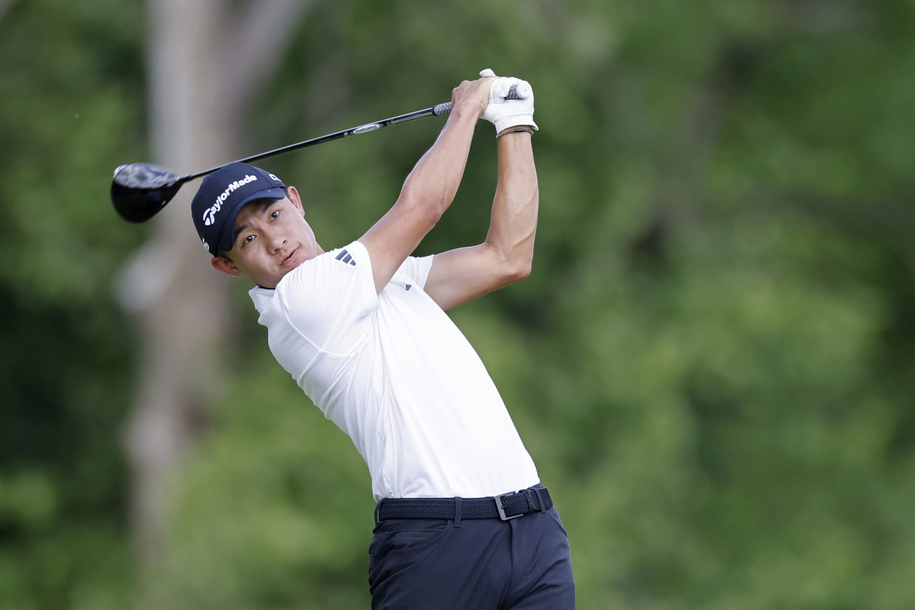LOUISVILLE, KY - MAY 18: Collin Morikawa (USA) hits a drive at the fifth hole during the third round of the 2024 PGA Championship at Valhalla Golf Club on May 18, 2024 in Louisville, Kentucky. (Photo by Joe Robbins/Icon Sportswire via Getty Images)