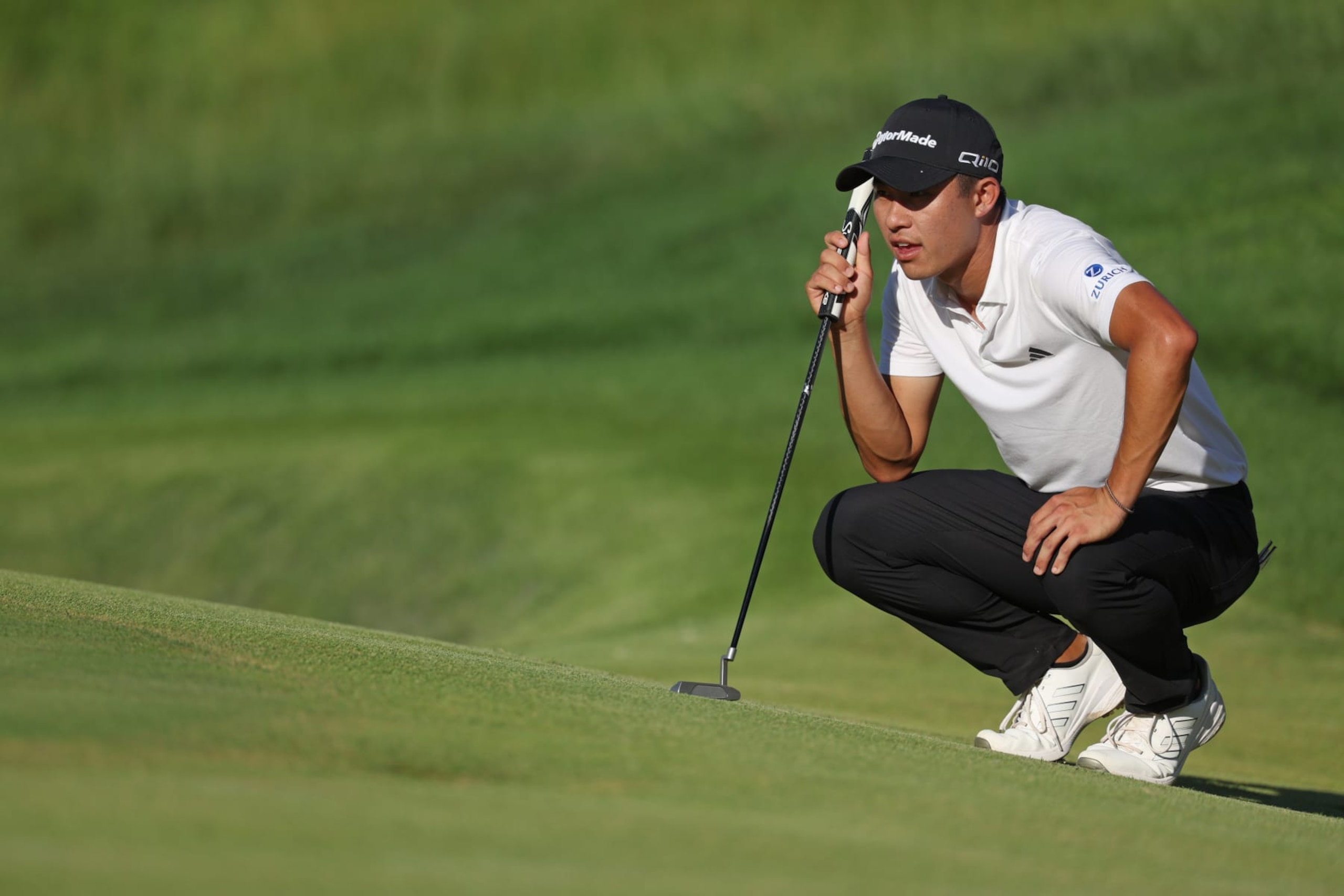 LOUISVILLE, KENTUCKY - MAY 18: Collin Morikawa of the United States lines up a putt on the 17th green during the third round of the 2024 PGA Championship at Valhalla Golf Club on May 18, 2024 in Louisville, Kentucky. (Photo by Patrick Smith/Getty Images)