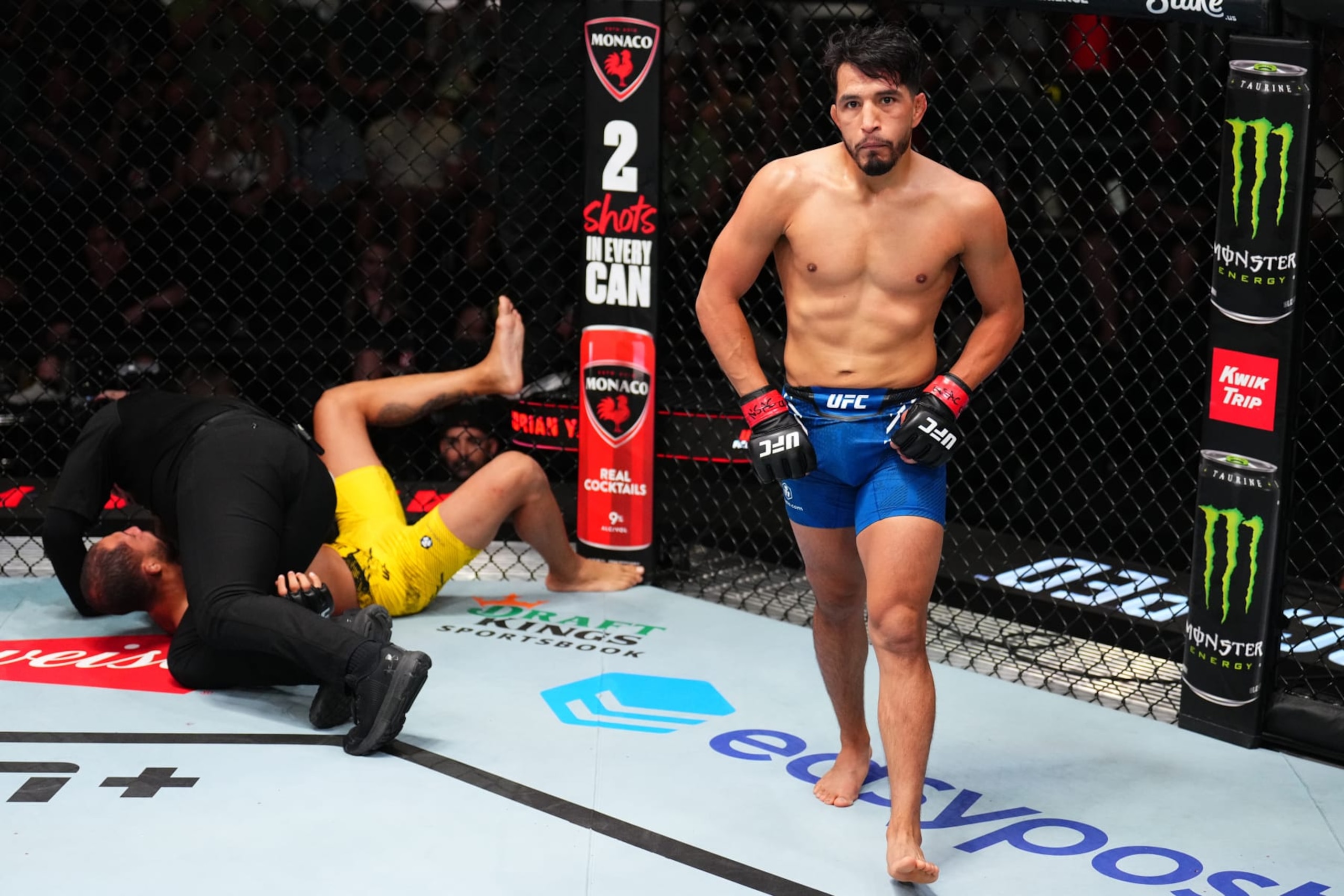 Adrian Yanez reacts after his knockout victory against Vinicius Salvador
