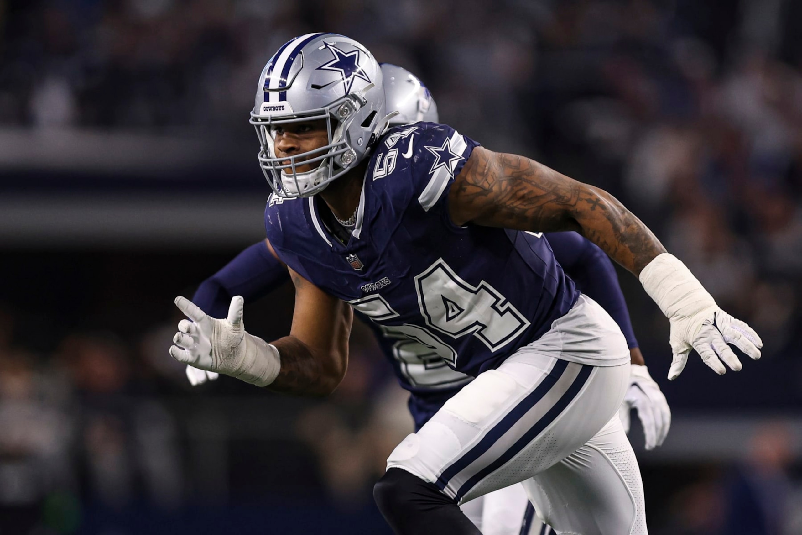ARLINGTON, TX - DECEMBER 30: Sam Williams #54 of the Dallas Cowboys rushes the passer during an NFL football game against the Detroit Lions at AT&T Stadium on December 30, 2023 in Arlington, Texas. (Photo by Perry Knotts/Getty Images) ARLINGTON, TX - DECEMBER 30: Sam Williams #54 of the Dallas Cowboys rushes the passer during an NFL football game against the Detroit Lions at AT&T Stadium on December 30, 2023 in Arlington, Texas. (Photo by Perry Knotts/Getty Images)