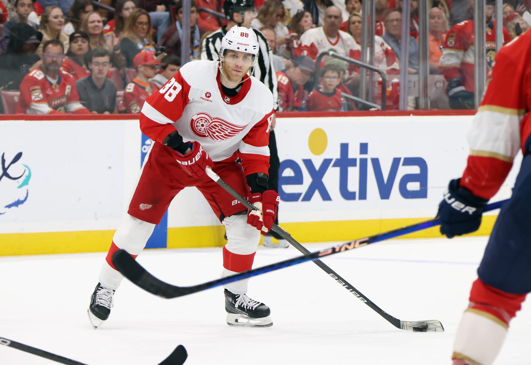 SUNRISE, FLORIDA - MARCH 30: Patrick Kane #88 of the Detroit Red Wings skates against the Florida Panthers at Amerant Bank Arena on March 30, 2024 in Sunrise, Florida. (Photo by Bruce Bennett/Getty Images)