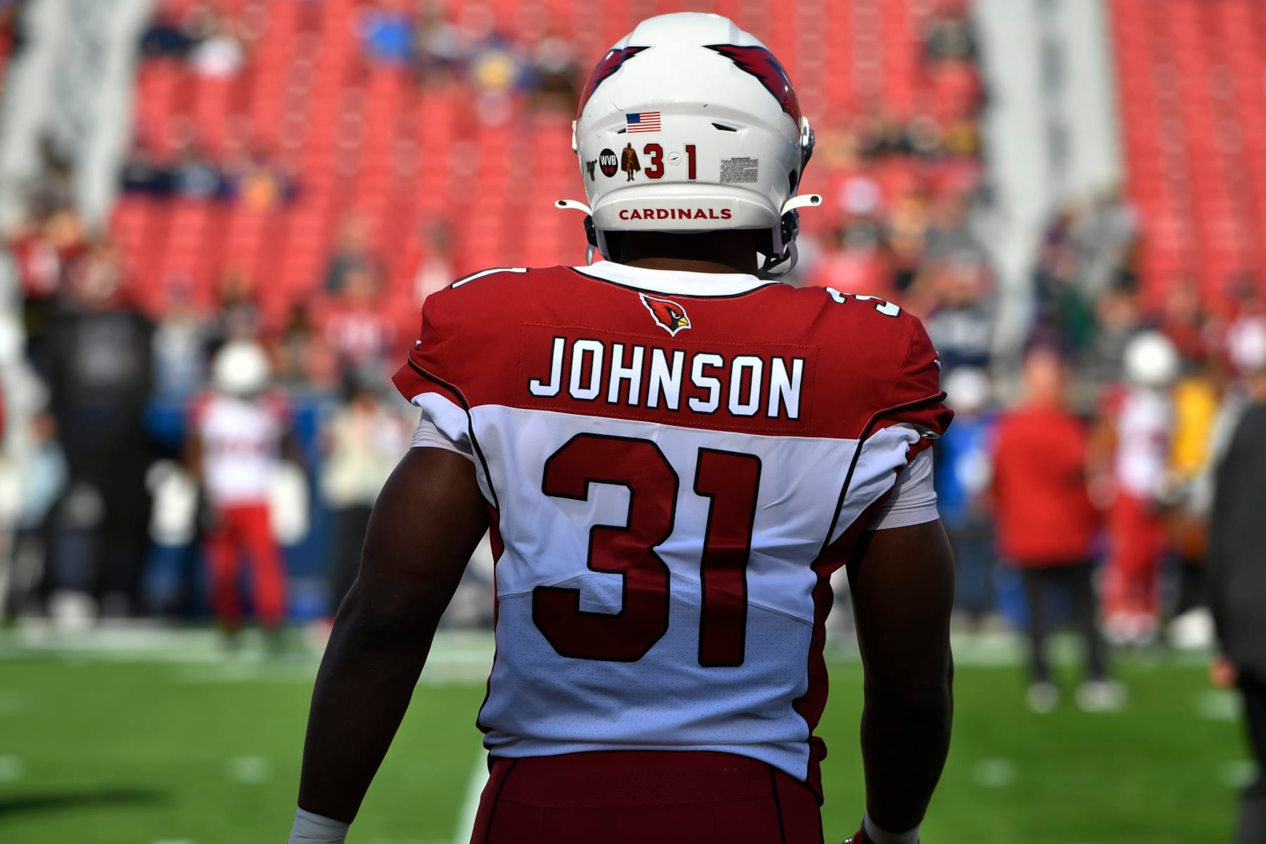 LOS ANGELES, CA - DECEMBER 29: David Johnson #31 of the Arizona Cardinals before playing the Los Angeles Rams at Los Angeles Memorial Coliseum on December 29, 2019 in Los Angeles, California. (Photo by John McCoy/Getty Images)