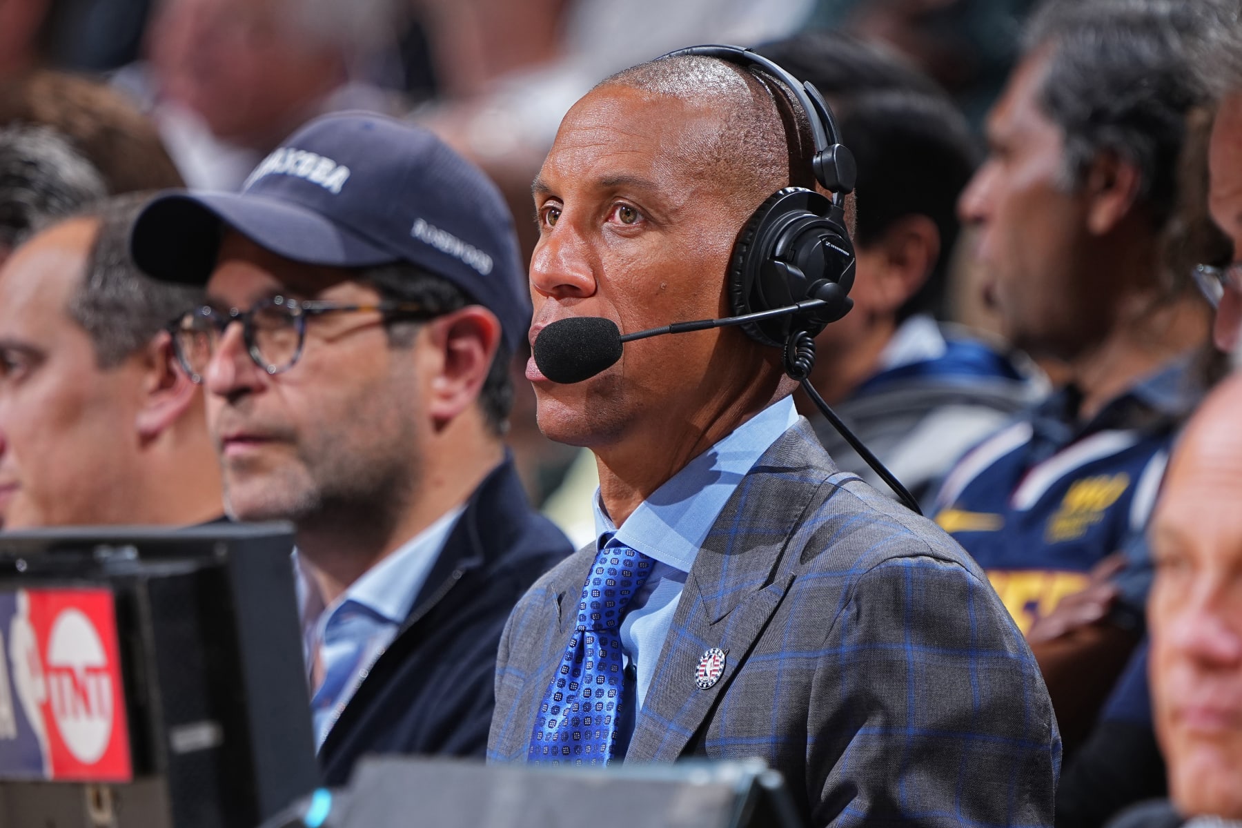 DENVER, CO - MAY 6: Reggie Miller looks on during the game between the Minnesota Timberwolves and the Denver Nuggets during Round 2 Game 2 of the 2024 NBA Playoffs on May 6, 2024 at the Ball Arena in Denver, Colorado. NOTE TO USER: User expressly acknowledges and agrees that, by downloading and/or using this Photograph, user is consenting to the terms and conditions of the Getty Images License Agreement. Mandatory Copyright Notice: Copyright 2024 NBAE (Photo by Garrett Ellwood/NBAE via Getty Images)