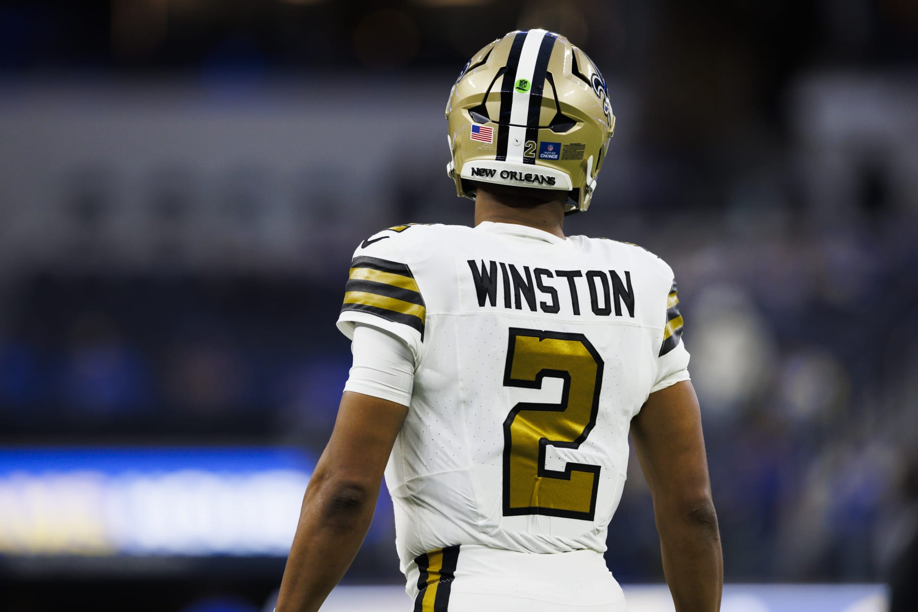 INGLEWOOD, CALIFORNIA - DECEMBER 21: Jameis Winston #2 of the New Orleans Saints back during a game against the Los Angeles Rams at SoFi Stadium on December 21, 2023 in Inglewood, California. (Photo by Ric Tapia/Getty Images)