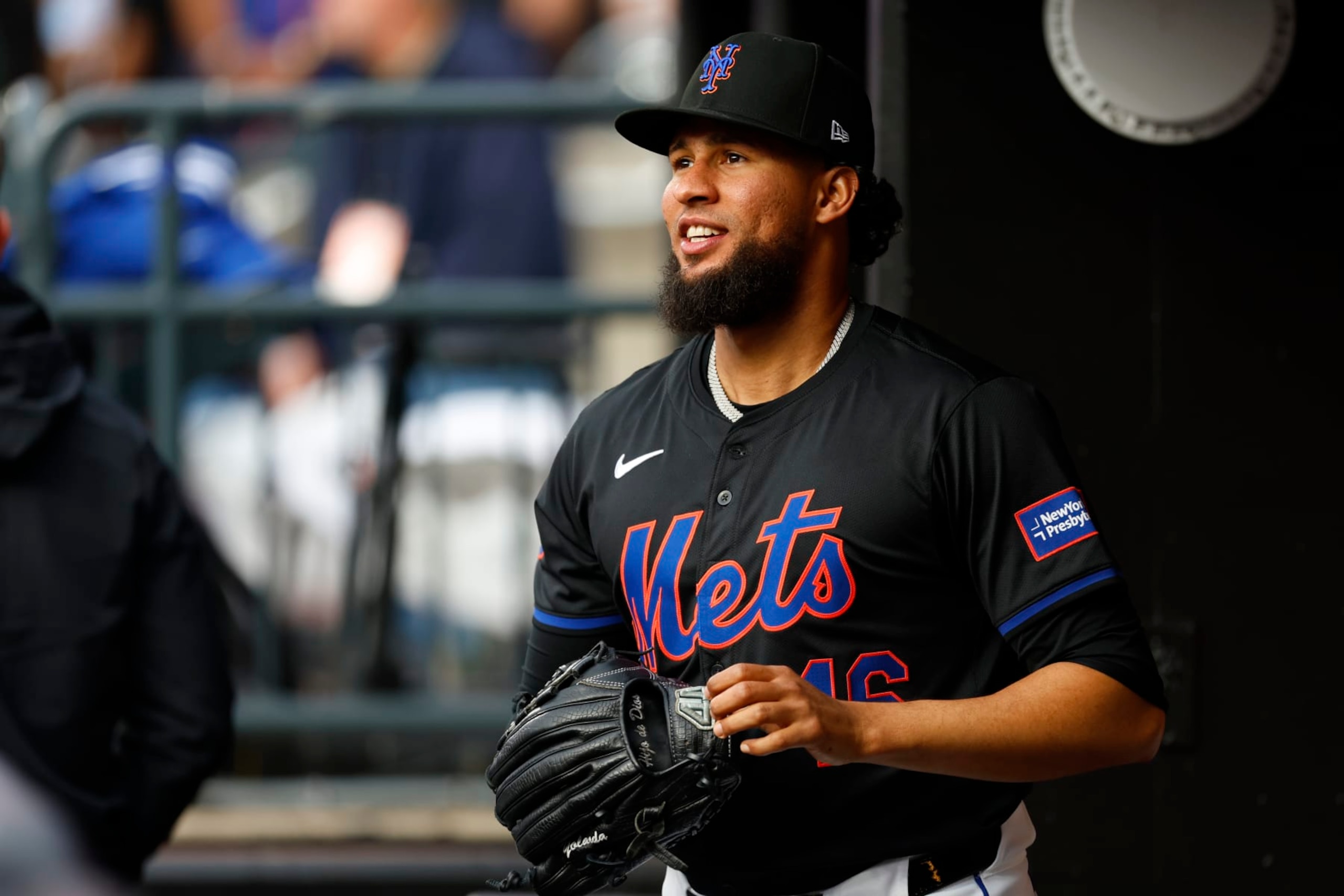 NEW YORK, NEW YORK - MAY 13: Yohan Ramírez #46 of the New York Mets in the dugout before a game against the Philadelphia Phillies at Citi Field on May 13, 2024 in New York City. (Photo by Rich Schultz/Getty Images)