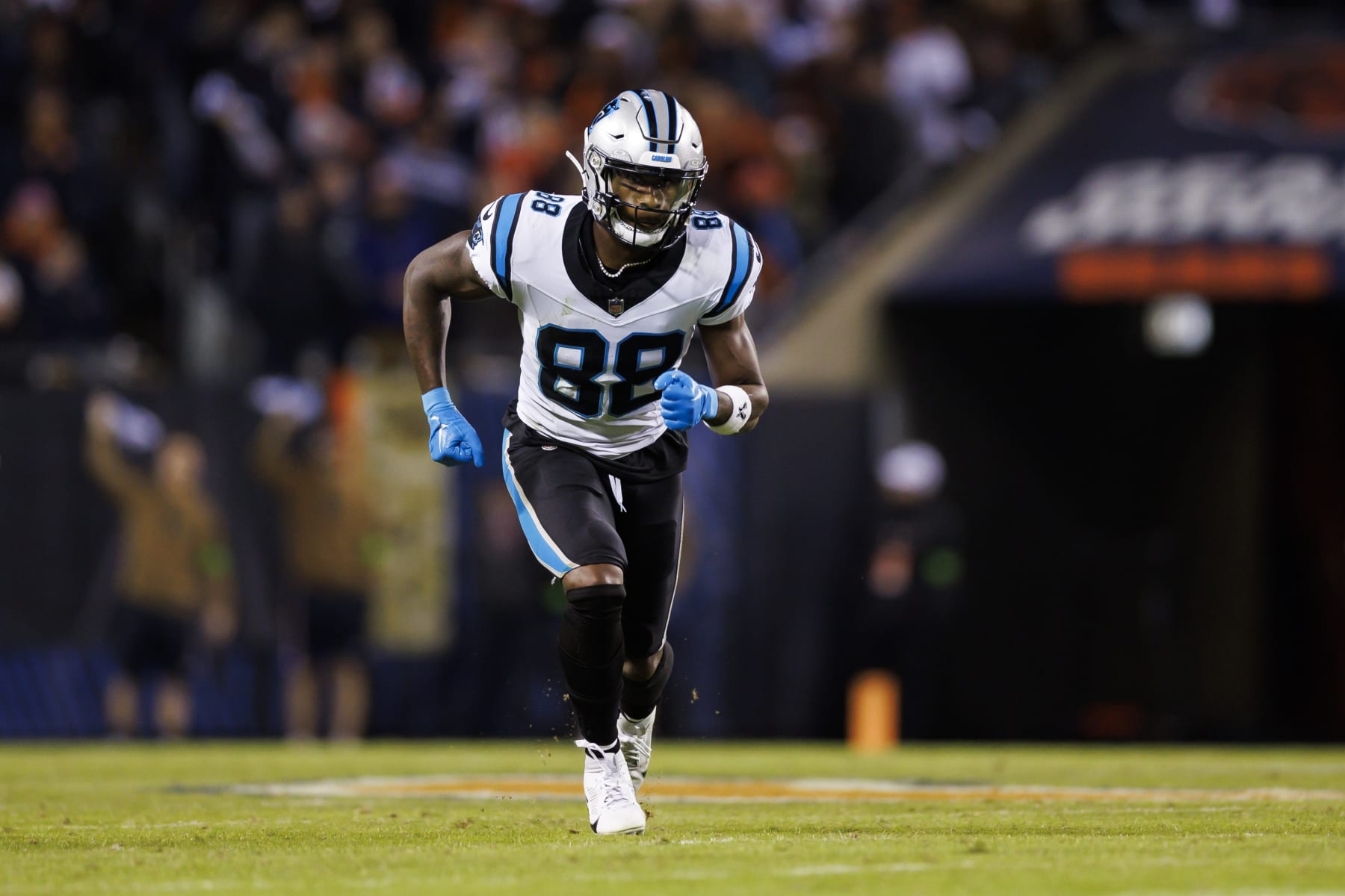 CHICAGO, ILLINOIS - NOVEMBER 09: Terrace Marshall Jr. #88 of the Carolina Panthers runs a route during an NFL football game against the Chicago Bears at Soldier Field on November 9, 2023 in Chicago, Illinois. (Photo by Ryan Kang/Getty Images)