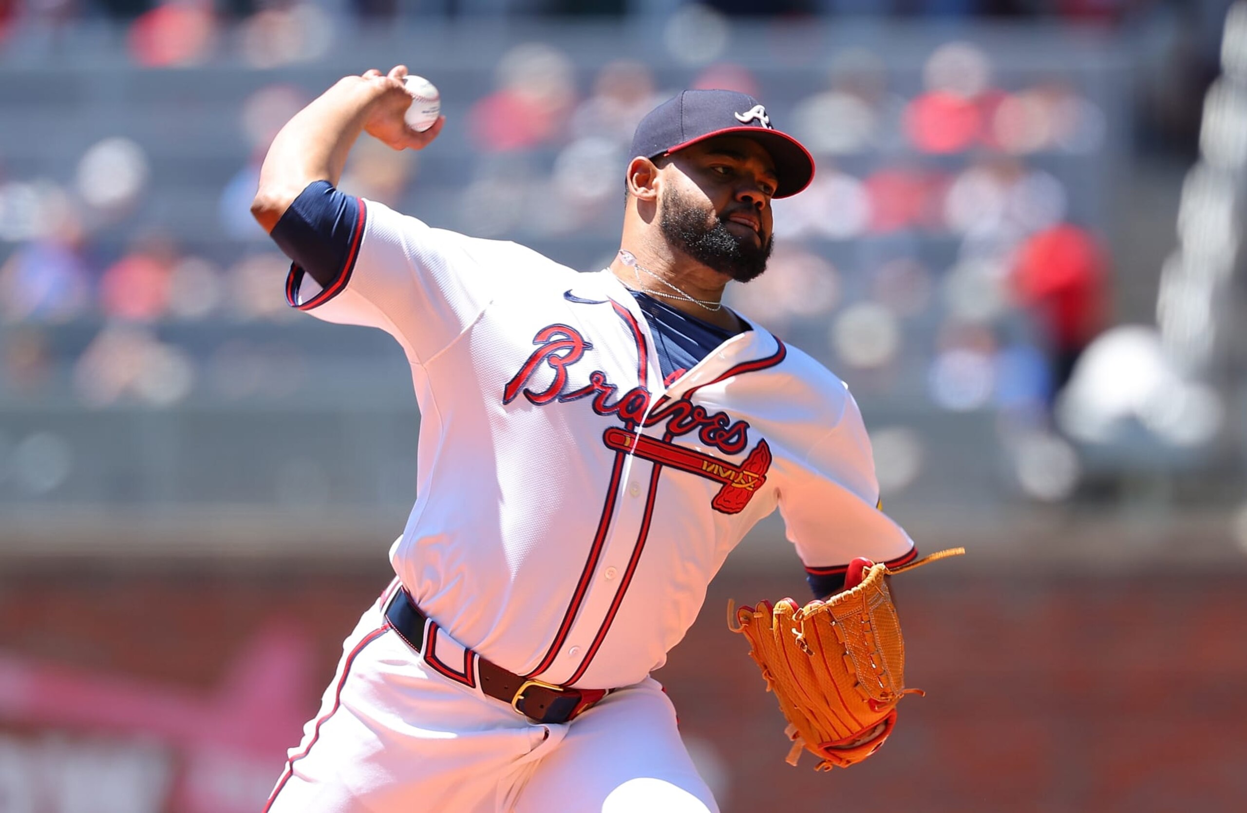 ATLANTA, GEORGIA - MAY 20:  Reynaldo López #40 of the Atlanta Braves pitches in the first inning against the San Diego Padres at Truist Park on May 20, 2024 in Atlanta, Georgia. (Photo by Kevin C. Cox/Getty Images)
