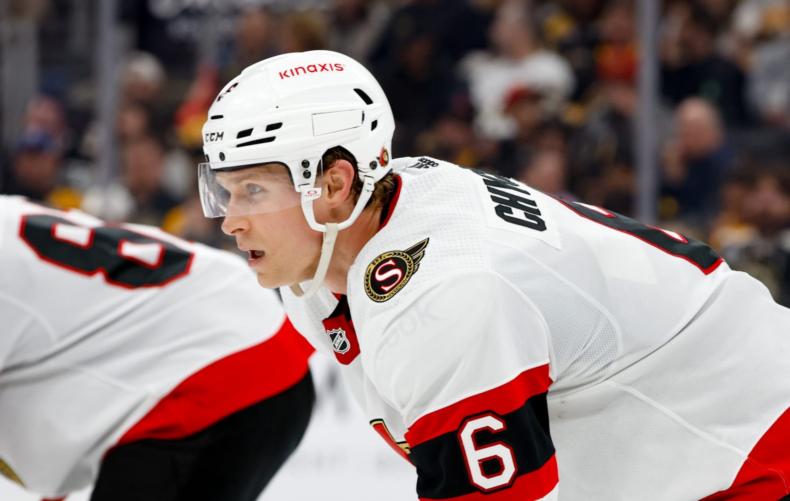 BOSTON, MASSACHUSETTS - APRIL 16: Jakob Chychrun #6 of the Ottawa Senators skates against the Boston Bruins during the third period at the TD Garden on April 16, 2024 in Boston, Massachusetts. The Senators won 3-1. (Photo by Richard T Gagnon/Getty Images) BOSTON, MASSACHUSETTS - APRIL 16: Jakob Chychrun #6 of the Ottawa Senators skates against the Boston Bruins during the third period at the TD Garden on April 16, 2024 in Boston, Massachusetts. The Senators won 3-1. (Photo by Richard T Gagnon/Getty Images)