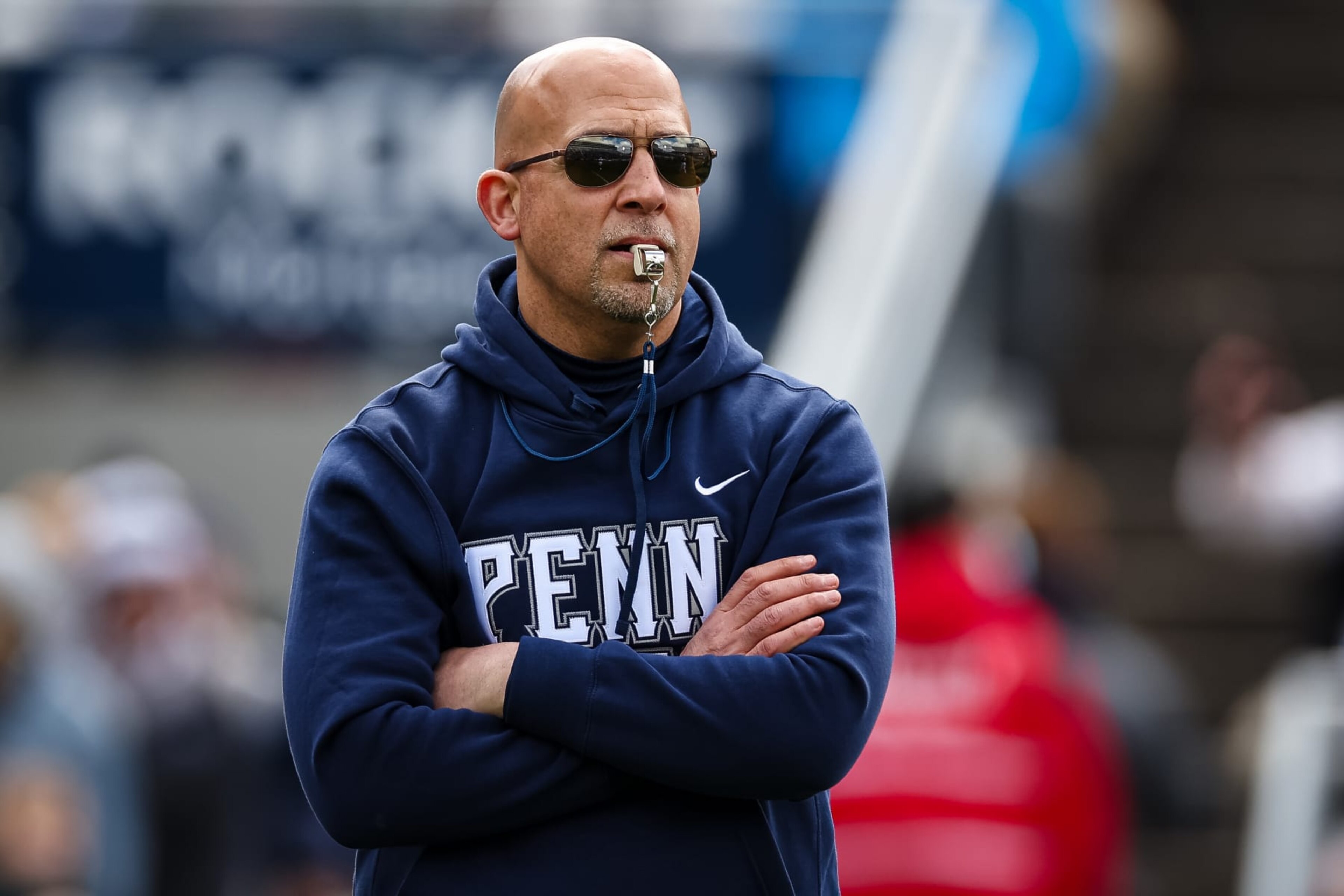 STATE COLLEGE, PA - APRIL 13: Head coach James Franklin looks on during the Penn State Spring Football Game at Beaver Stadium on April 13, 2024 in State College, Pennsylvania. (Photo by Scott Taetsch/Getty Images)