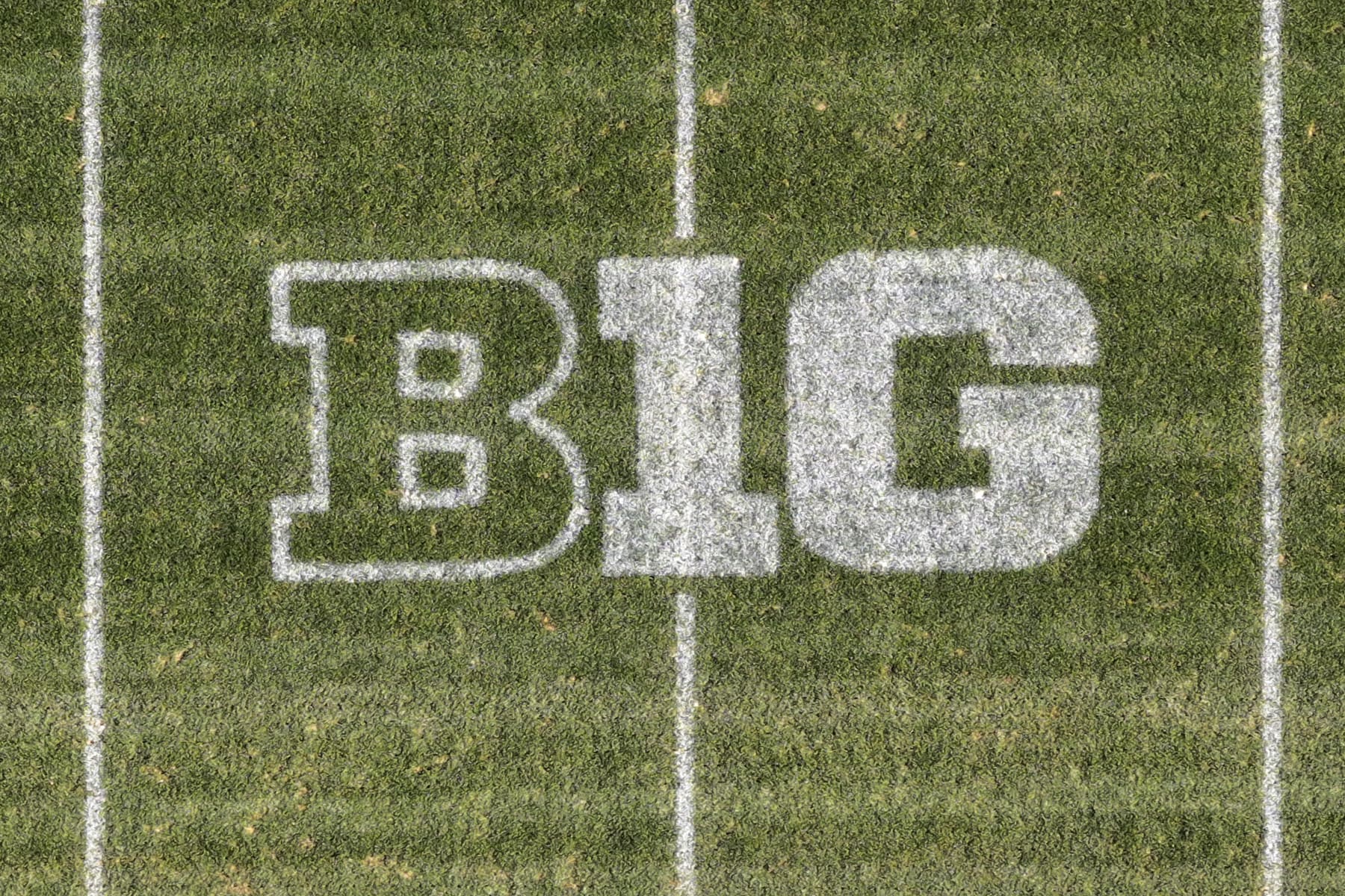 EAST LANSING, MICHIGAN - DECEMBER 07, 2023: The Big 10 Conference logo on the Spartan Stadium football field on the campus of Michigan State UniversityDecember 07, 2023 in East Lansing, Michigan. (Photo by Kirby Lee/Getty Images) EAST LANSING, MICHIGAN - DECEMBER 07, 2023: The Big 10 Conference logo on the Spartan Stadium football field on the campus of Michigan State UniversityDecember 07, 2023 in East Lansing, Michigan. (Photo by Kirby Lee/Getty Images)