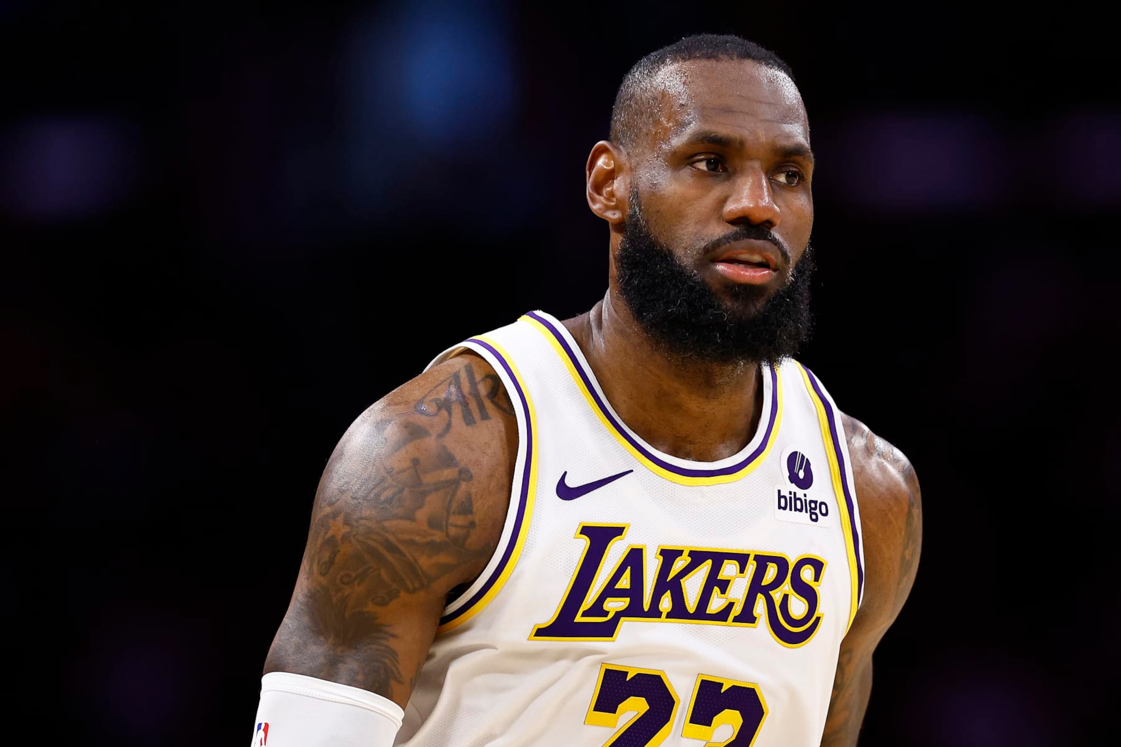 LOS ANGELES, CALIFORNIA - APRIL 27: LeBron James #23 of the Los Angeles Lakers during game four of the Western Conference First Round Playoffs at Crypto.com Arena on April 27, 2024 in Los Angeles, California. NOTE TO USER: User expressly acknowledges and agrees that, by downloading and/or using this photograph, user is consenting to the terms and conditions of the Getty Images License Agreement. (Photo by Ronald Martinez/Getty Images) LOS ANGELES, CALIFORNIA - APRIL 27: LeBron James #23 of the Los Angeles Lakers during game four of the Western Conference First Round Playoffs at Crypto.com Arena on April 27, 2024 in Los Angeles, California. NOTE TO USER: User expressly acknowledges and agrees that, by downloading and/or using this photograph, user is consenting to the terms and conditions of the Getty Images License Agreement. (Photo by Ronald Martinez/Getty Images)