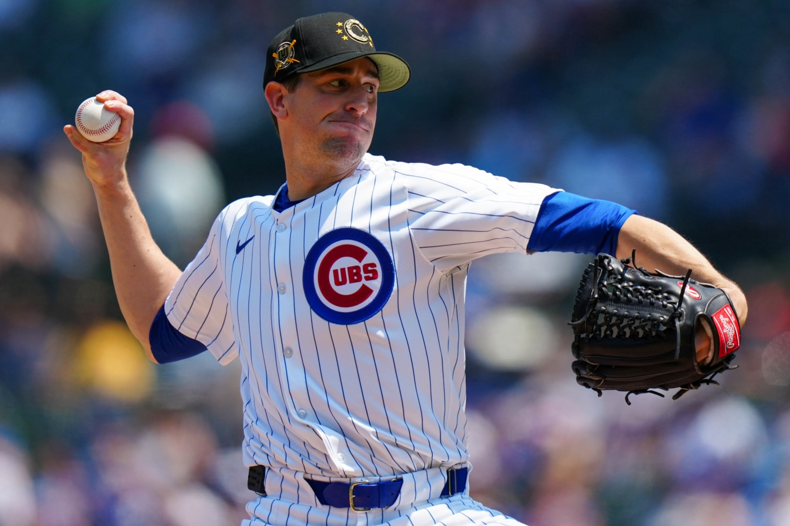 CHICAGO, IL - MAY 17:  Kyle Hendricks #28 of the Chicago Cubs pitches during the game between the Pittsburgh Pirates and the Chicago Cubs at Wrigley Field on Friday, May 17, 2024 in Chicago, Illinois. (Photo by Daniel Shirey/MLB Photos via Getty Images)