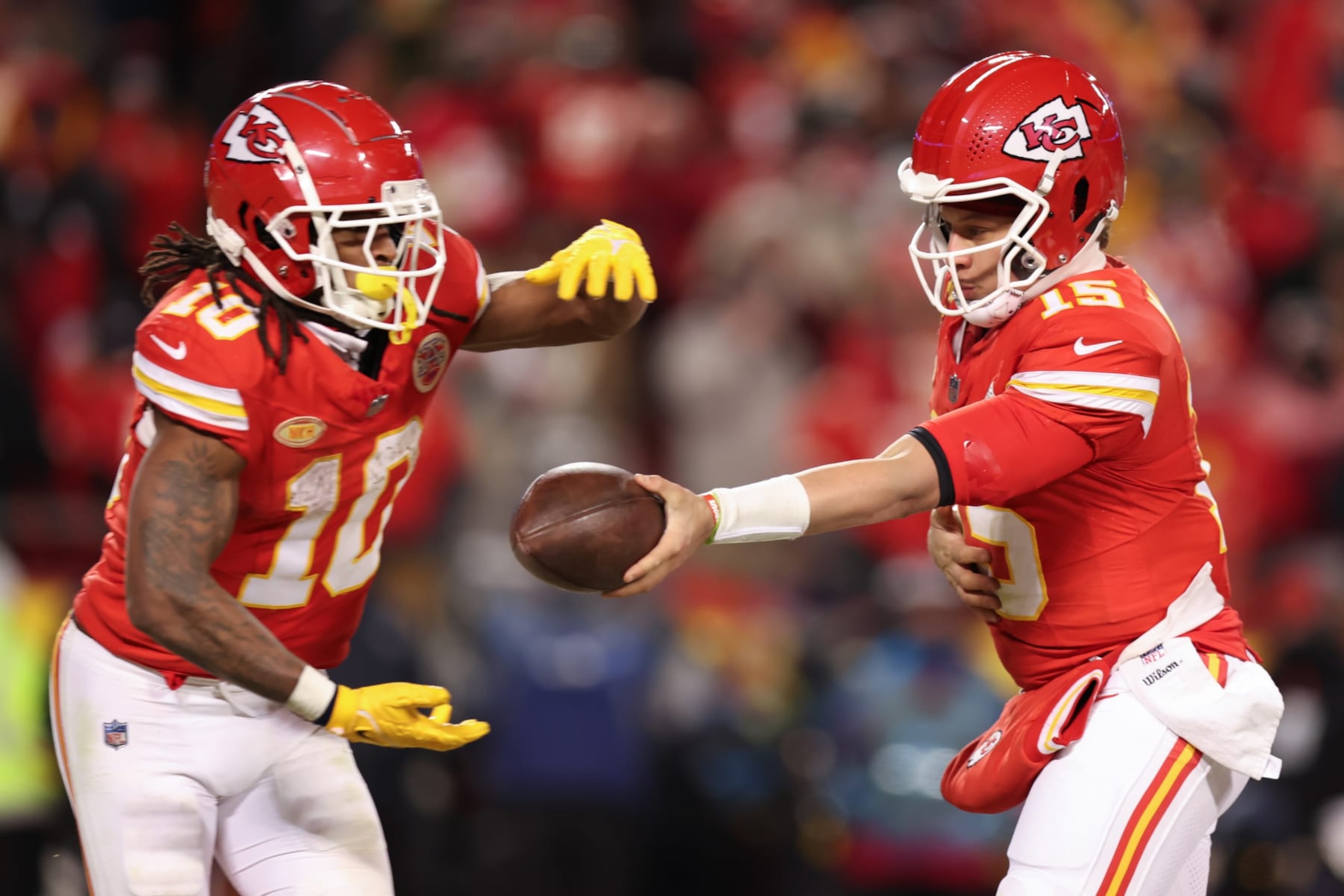 Isiah Pacheco and Patrick Mahomes