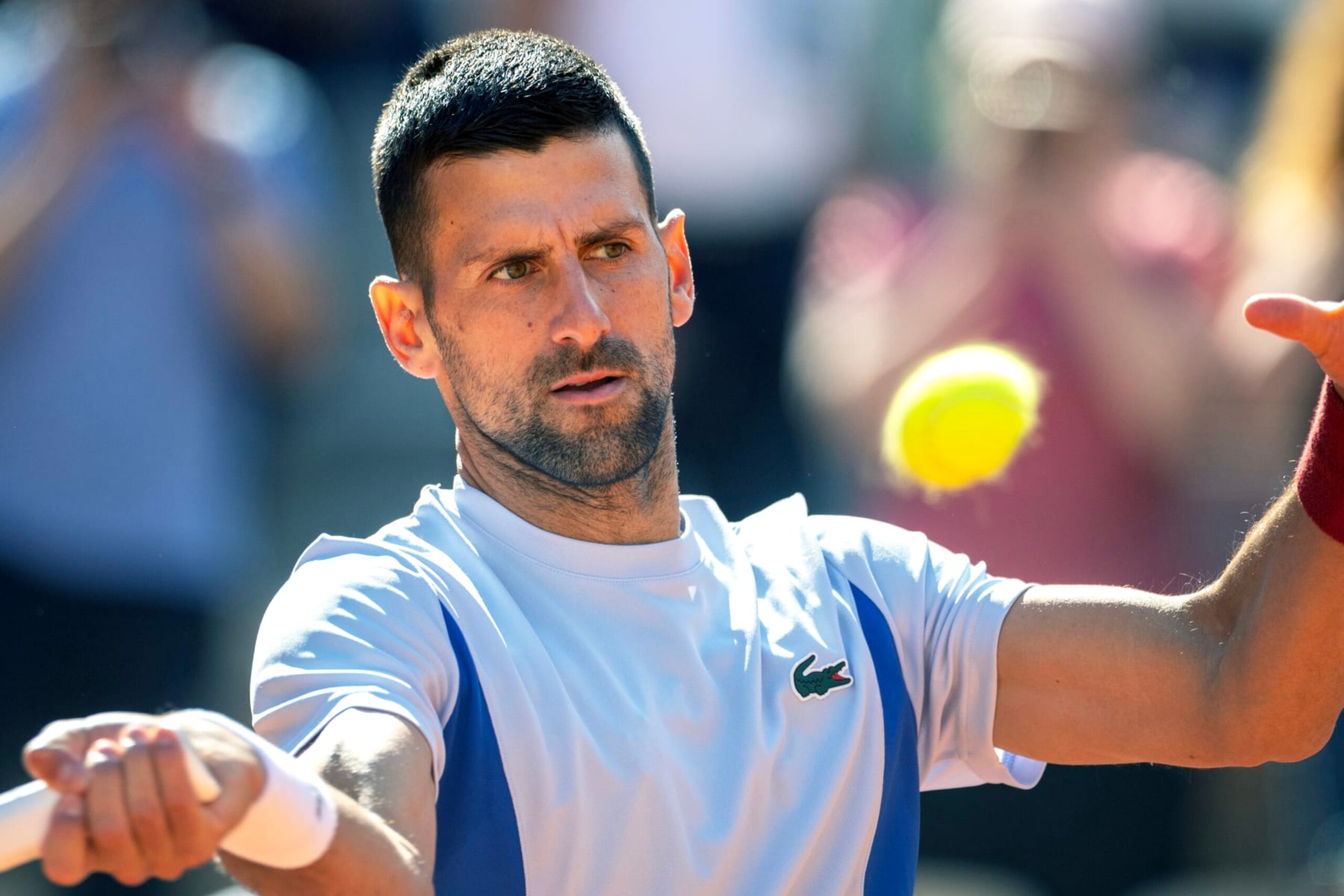 PARIS, FRANCE - MAY 25. Novak Djokovic of Serbia during practice on Court Philippe-Chatrier in preparation for the 2024 French Open Tennis Tournament at Roland Garros on May 25th, 2024, in Paris, France. (Photo by Tim Clayton/Corbis via Getty Images)