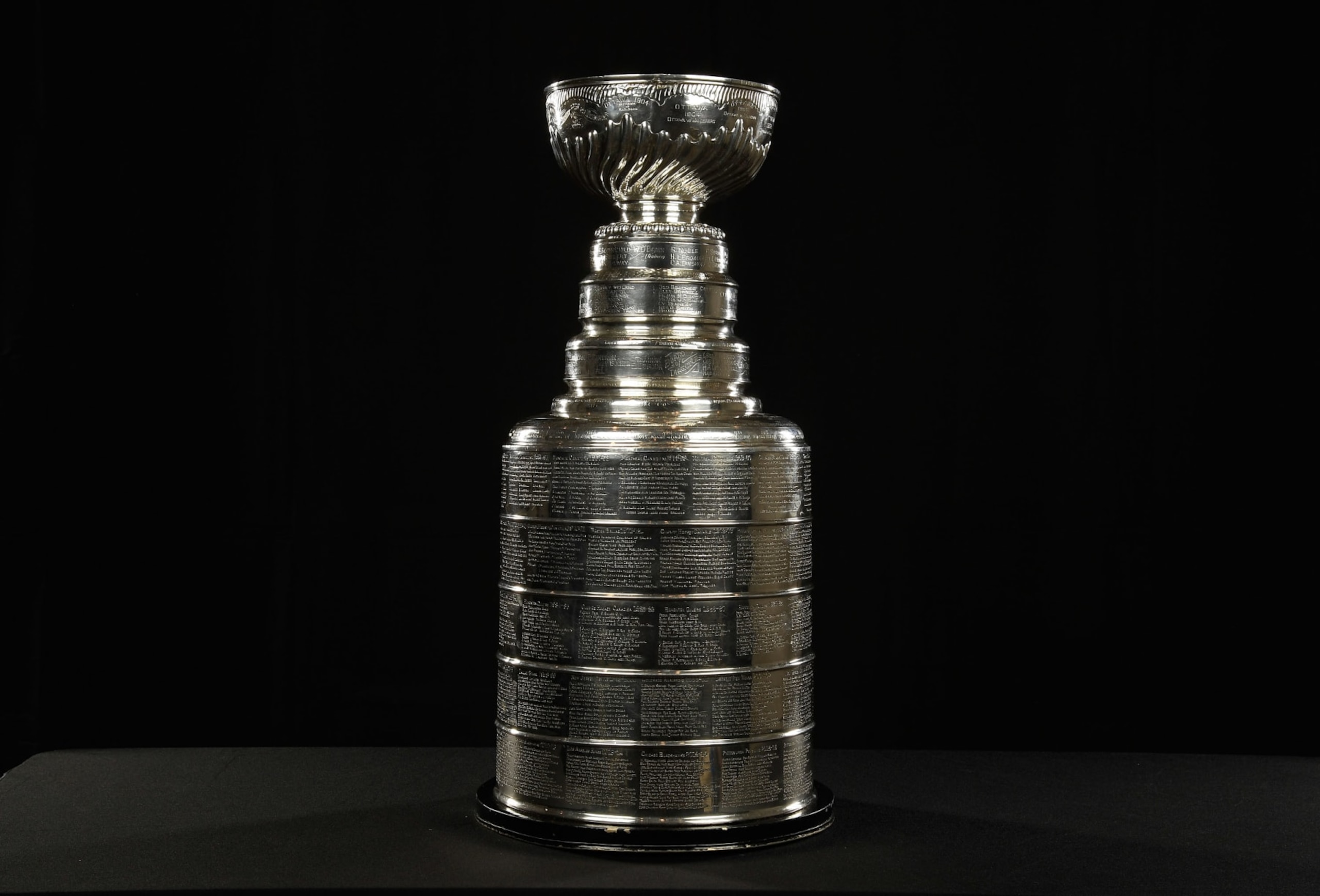 LAS VEGAS, NV - JUNE 20:  A detailed view of the Stanley Cup trophy is seen positioned on a table at the 2018 NHL Awards at the Hard Rock Hotel & Casino on June 20, 2018 in Las Vegas, Nevada.  (Photo by Brian Babineau/NHLI via Getty Images)