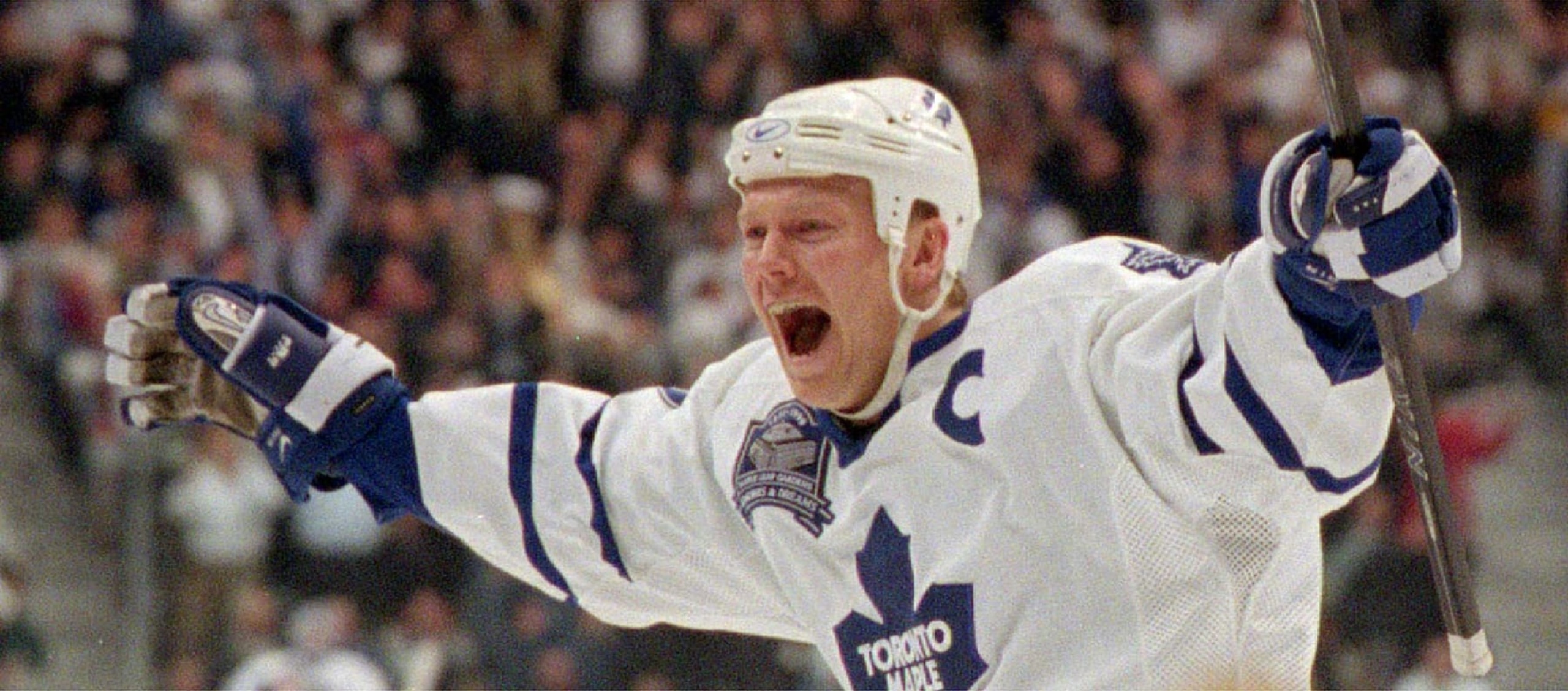 Mats Sundin shouts for joy as the Leafs score during first period action May 25, 1999, against the Buffalo Sabres at The Air Canada Centre. (PETER POWER/TORONTO STAR) (Photo by Peter Power/Toronto Star via Getty Images)