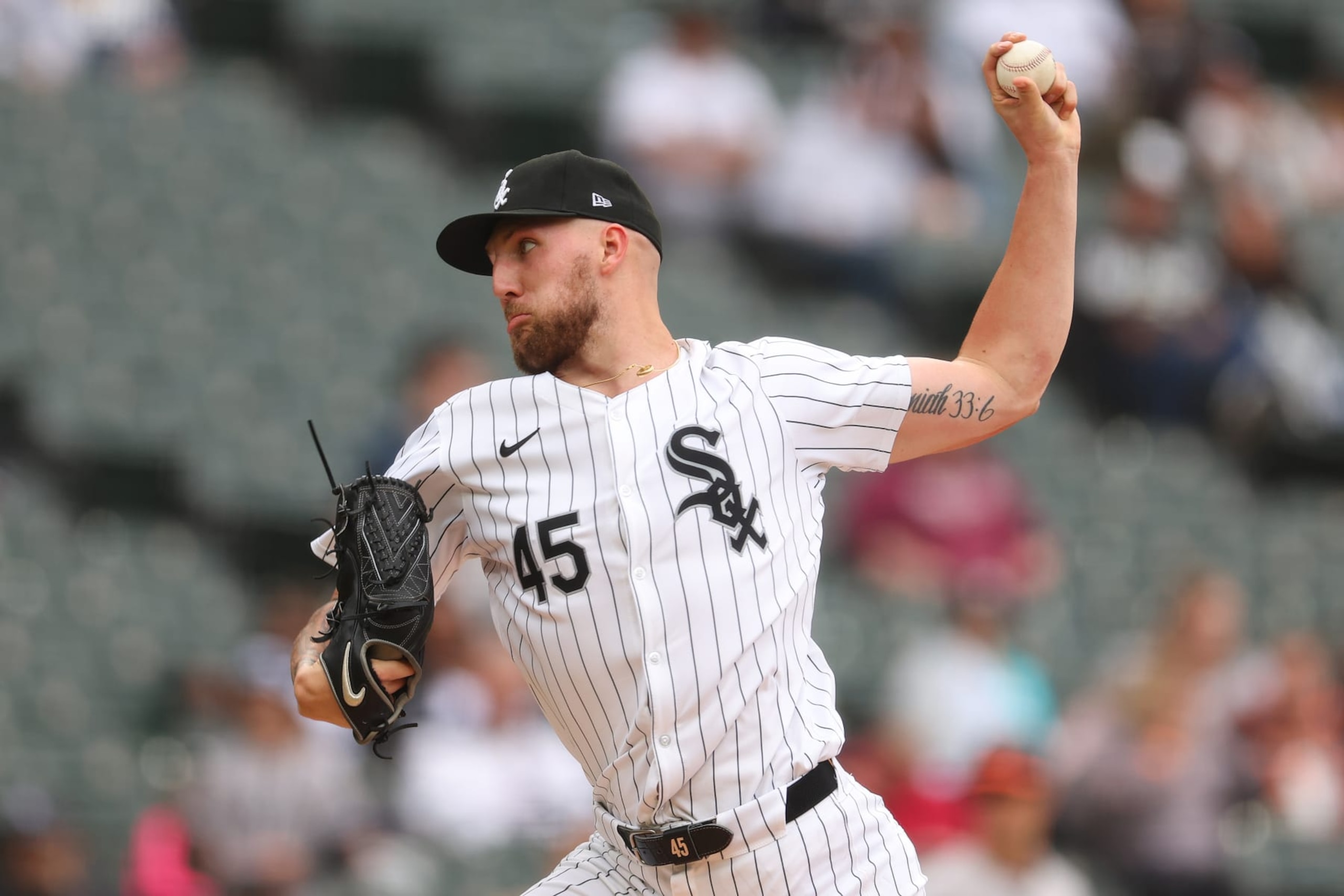 CHICAGO, ILLINOIS - MAY 26: Garrett Crochet #45 of the Chicago White Sox delivers a pitch during the fifth inning against the Baltimore Orioles at Guaranteed Rate Field on May 26, 2024 in Chicago, Illinois. (Photo by Michael Reaves/Getty Images)