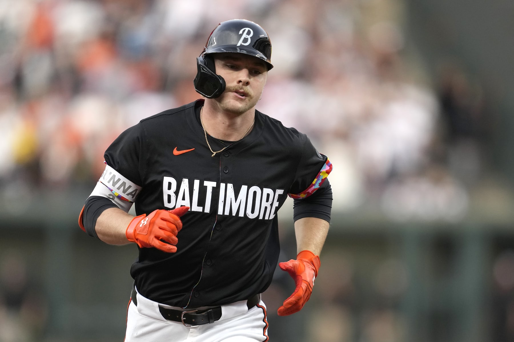 BALTIMORE, MARYLAND - MAY 17:  Gunnar Henderson #2 of the Baltimore Orioles rounds the bases after hitting a home run during a baseball game against the Seattle Mariners at Oriole Park at Camden Yards on May 17, 2024 in Baltimore, Maryland.  (Photo by Mitchell Layton/Getty Images)