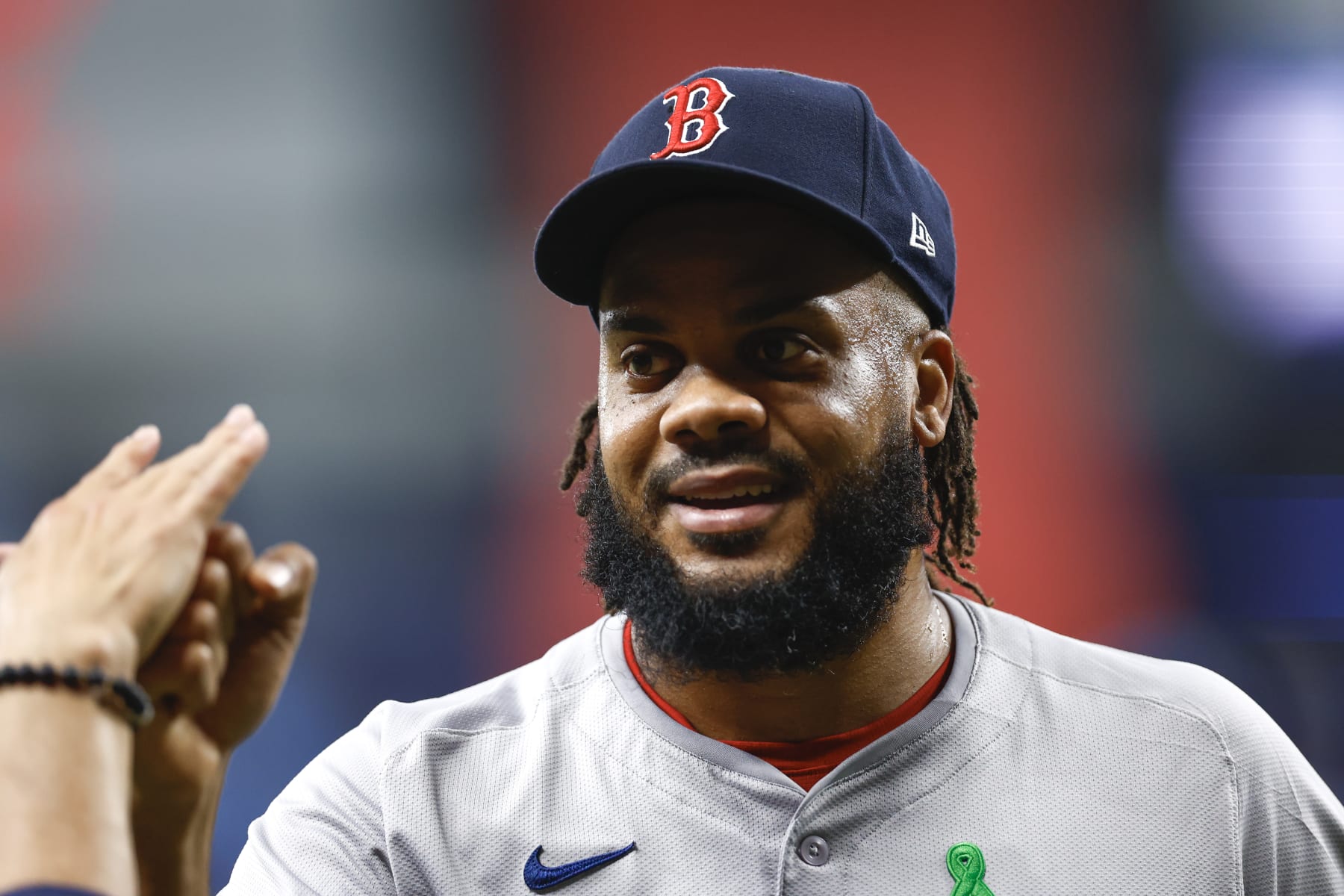 ST PETERSBURG, FLORIDA - MAY 21: Kenley Jansen #74 of the Boston Red Sox reacts after defeating the Tampa Bay Rays by a score of 5 to 2 at Tropicana Field on May 21, 2024 in St Petersburg, Florida. (Photo by Douglas P. DeFelice/Getty Images)