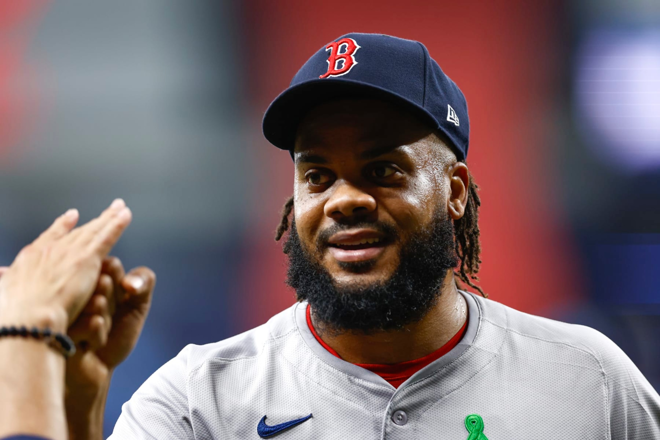 ST PETERSBURG, FLORIDA - MAY 21: Kenley Jansen #74 of the Boston Red Sox reacts after defeating the Tampa Bay Rays by a score of 5 to 2 at Tropicana Field on May 21, 2024 in St Petersburg, Florida. (Photo by Douglas P. DeFelice/Getty Images)